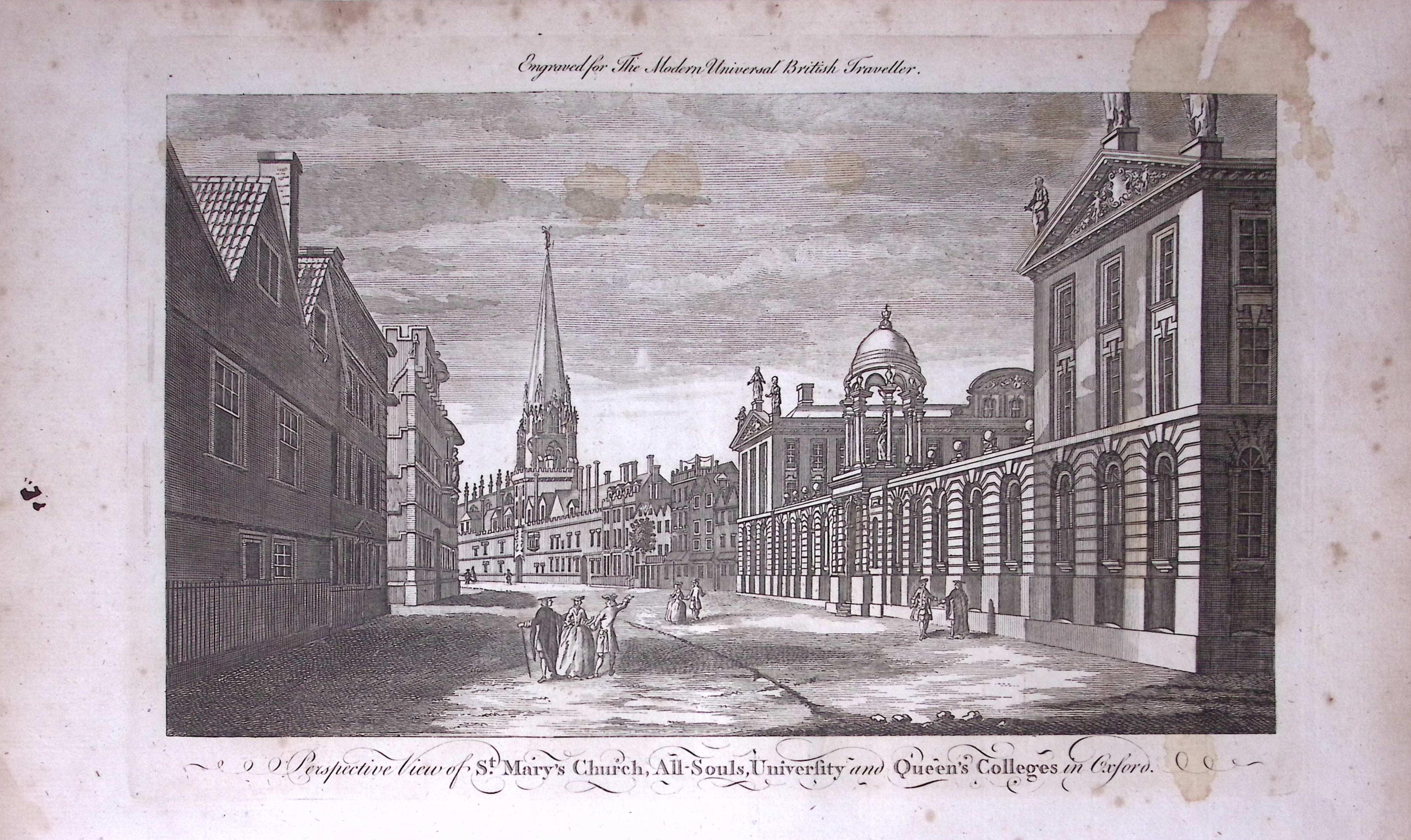 All Souls University Oxford Rare Large 247-Year-Old Antique Copperplate Engraving -31-TR