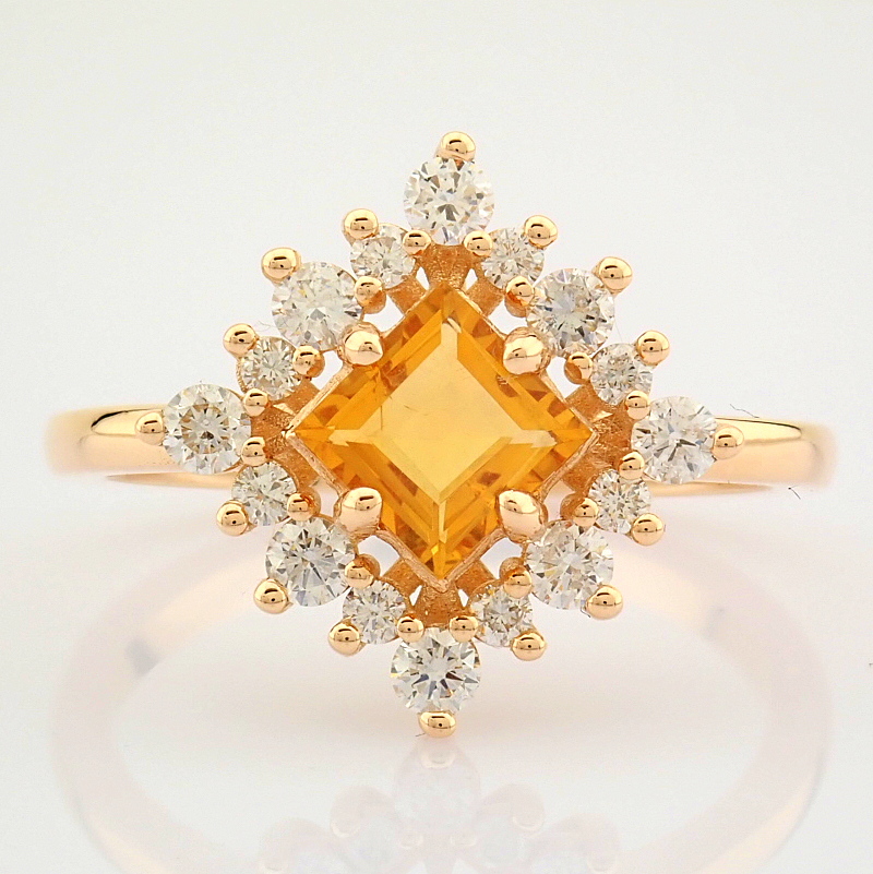 Certificated 14K Rose/Pink Gold Diamond & Citrin Ring (Total 0.97 ct Stone)
