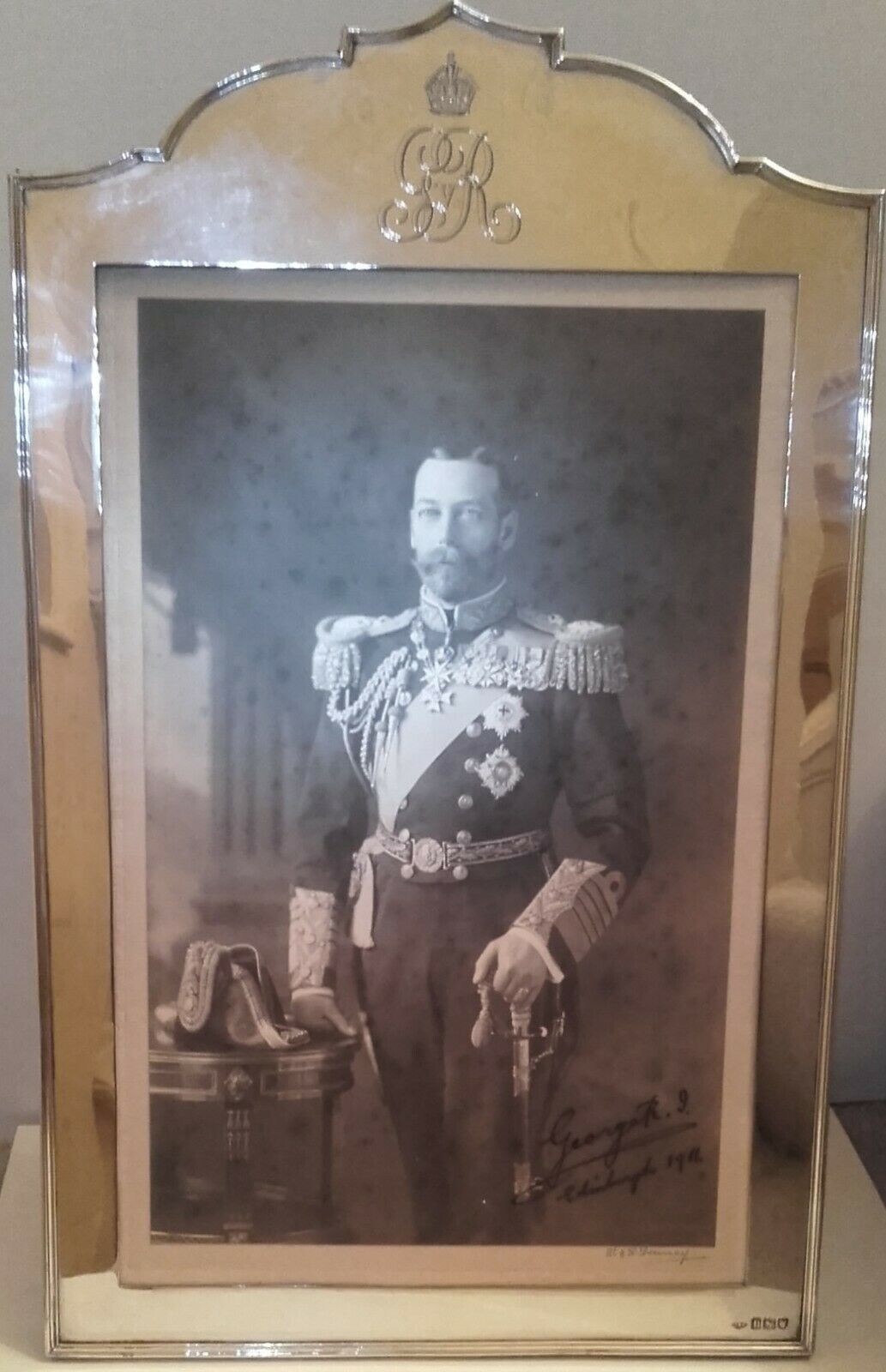 Royalty pair of Stunning Silver Frames with King George V & Queen Mary signed pair of black & white