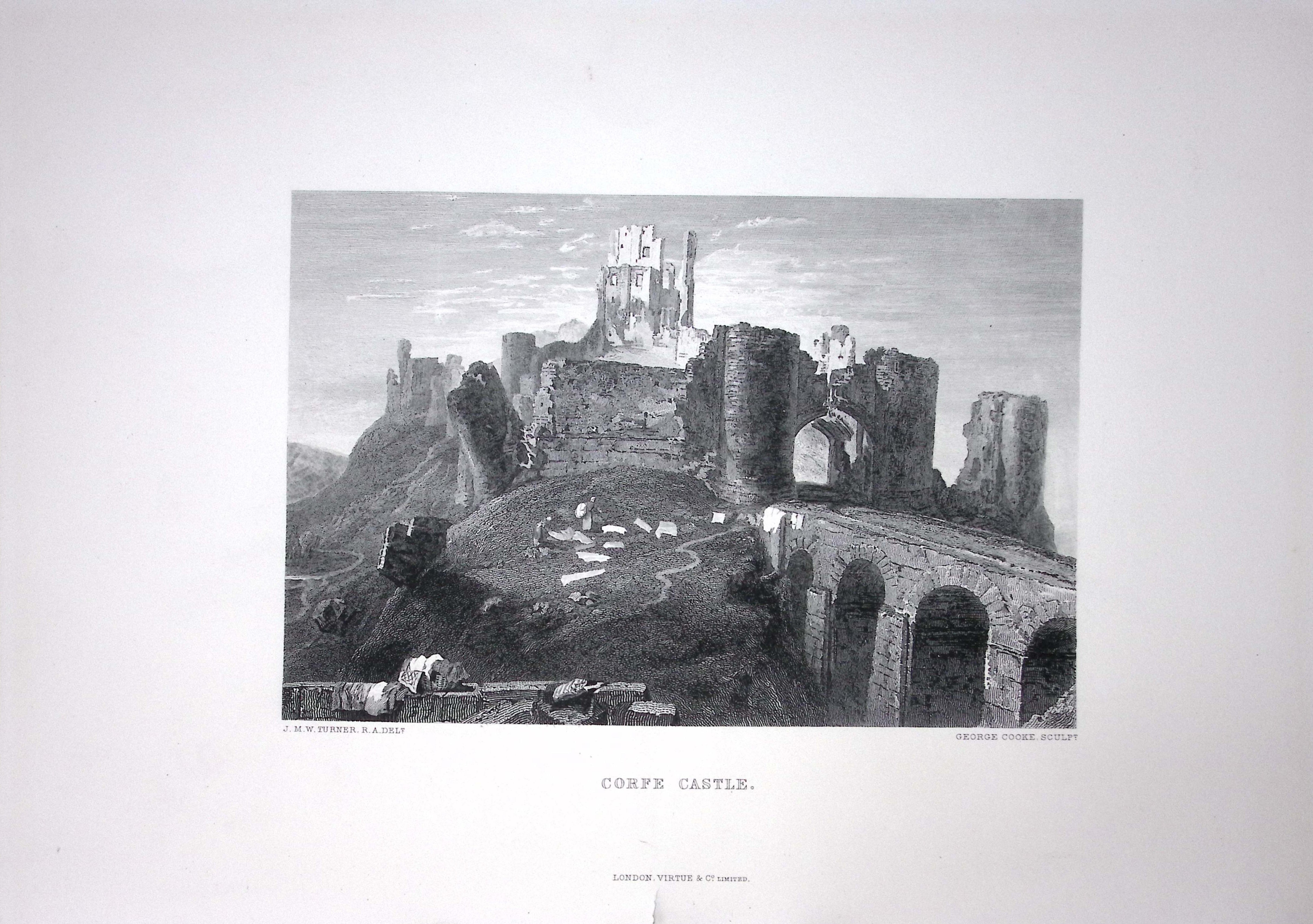 J.M.W Turner View of Corfe Castle Dorset Antique Steel Engraving-116-TR