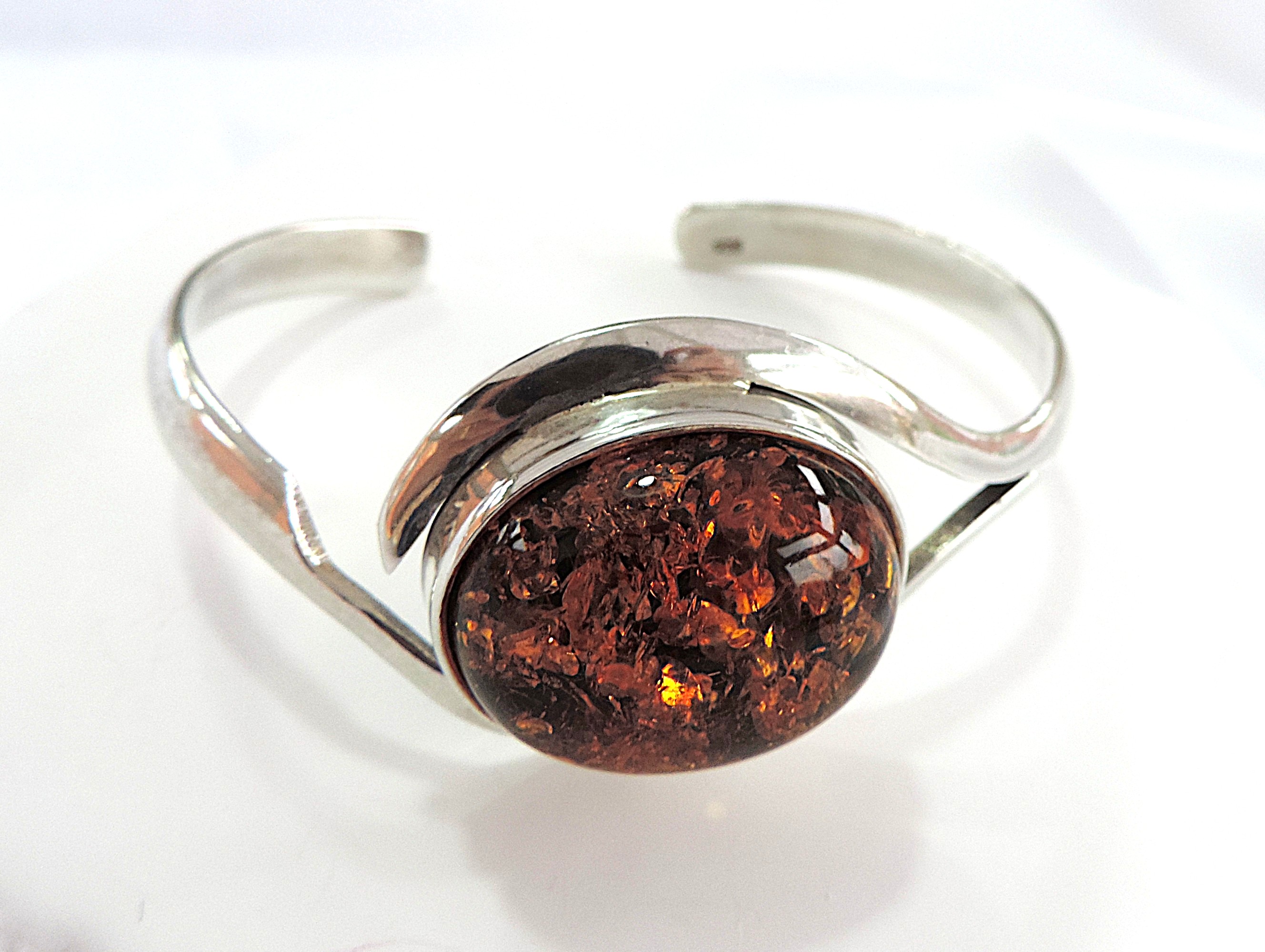 Vintage 925 Silver Chunky Baltic Amber Bangle