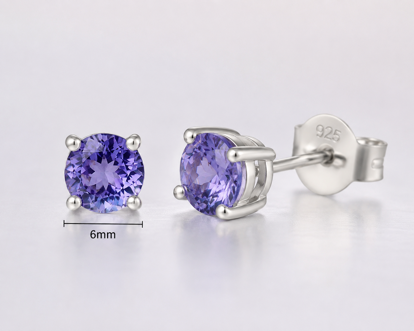 Natural Iolite Stud Earrings 6mm – Sterling Silver 925 Four-Prong Setting