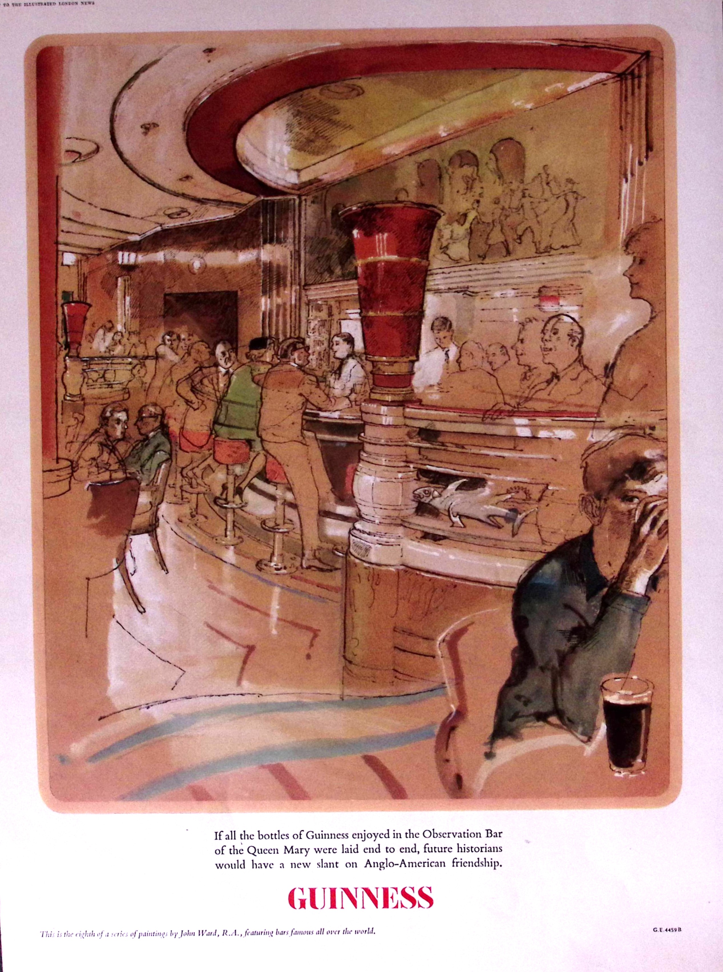 Guinness 1968 Original 58 Years-Old Print The Queen Mary Bar G.E. 4459.B.
