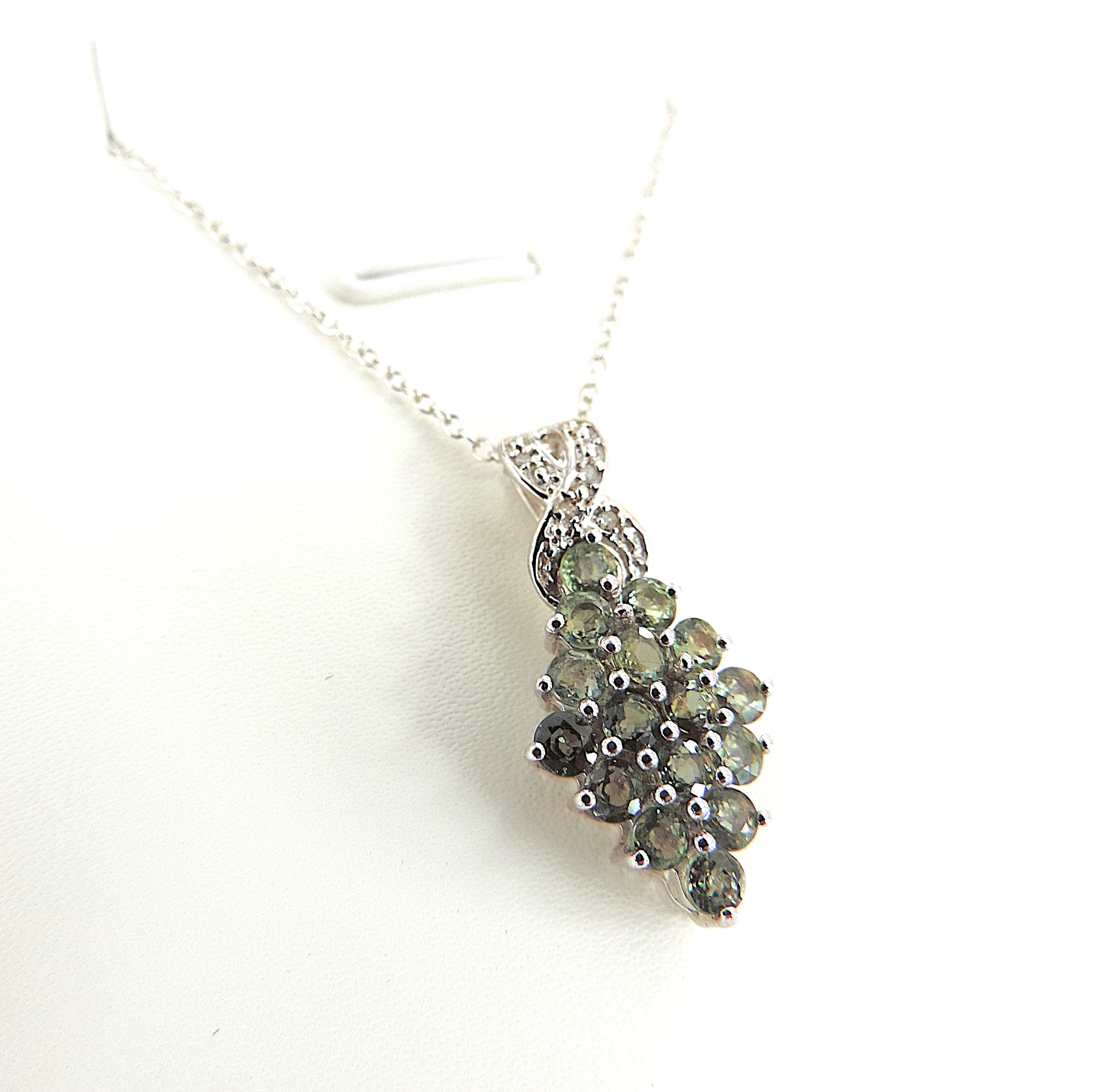  925 Silver Green Sapphire & Diamond Necklace 'NEW'