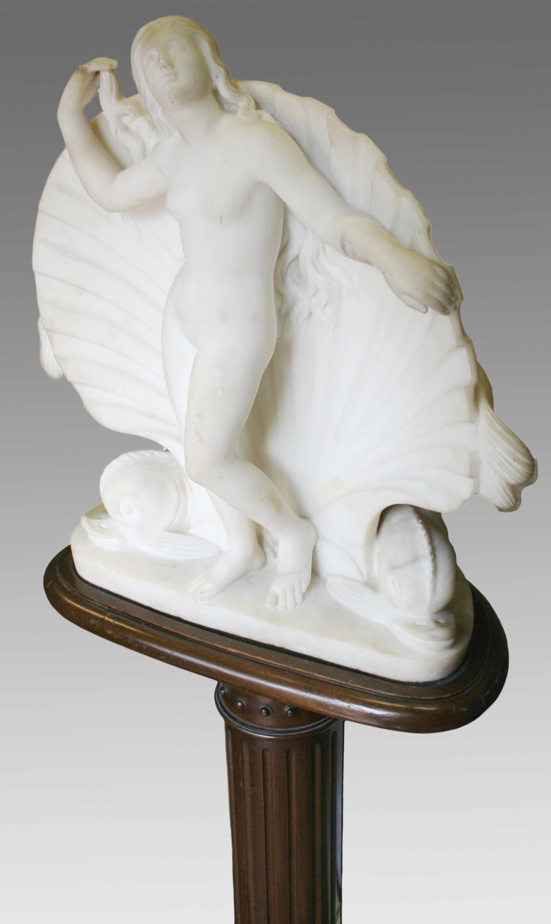 Fine 19th Century Marble Figure of Venus on Fluted Mahogany Pedestal