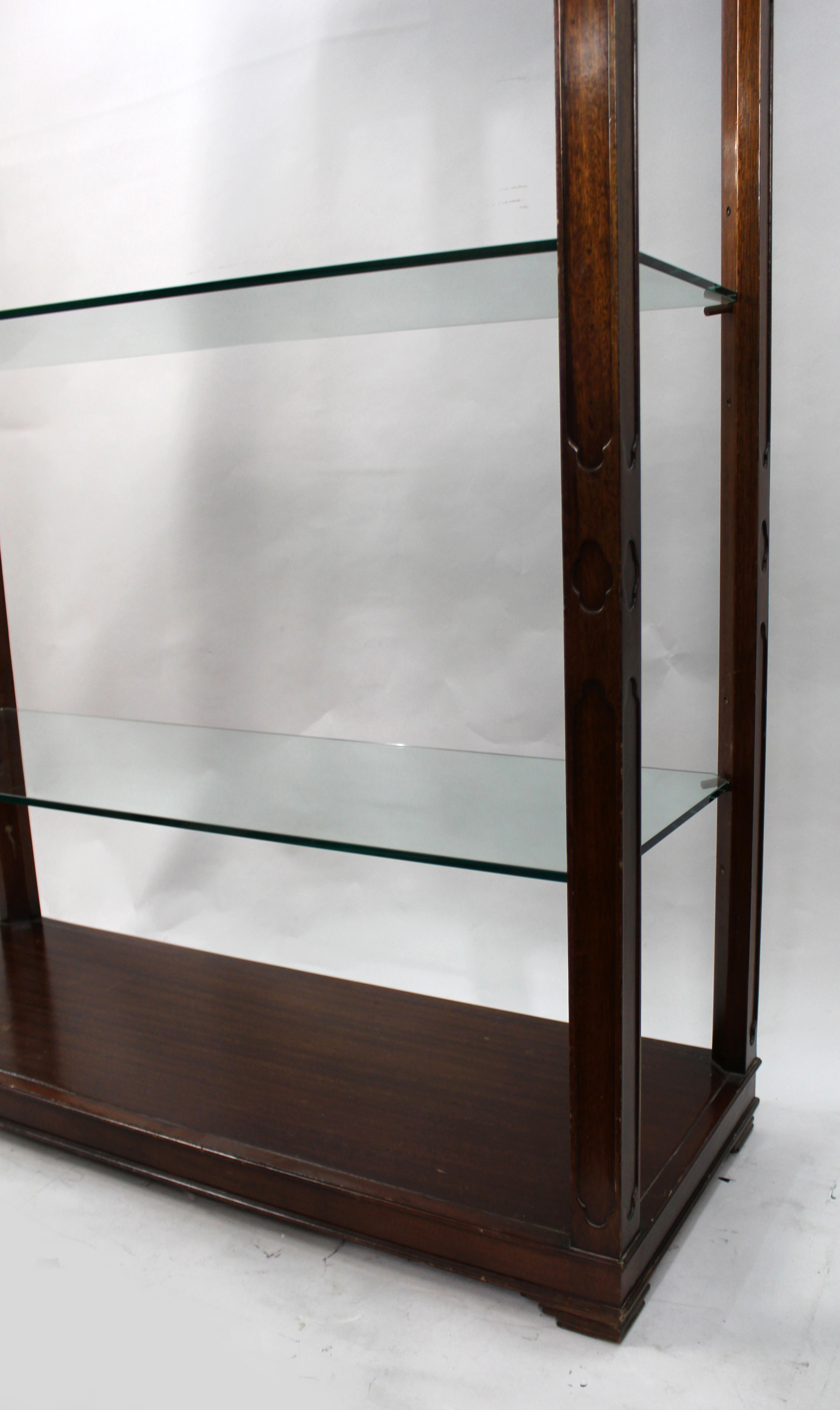 Pair of Large Vintage Chinese Chippendale Style Mahogany Display Shelves