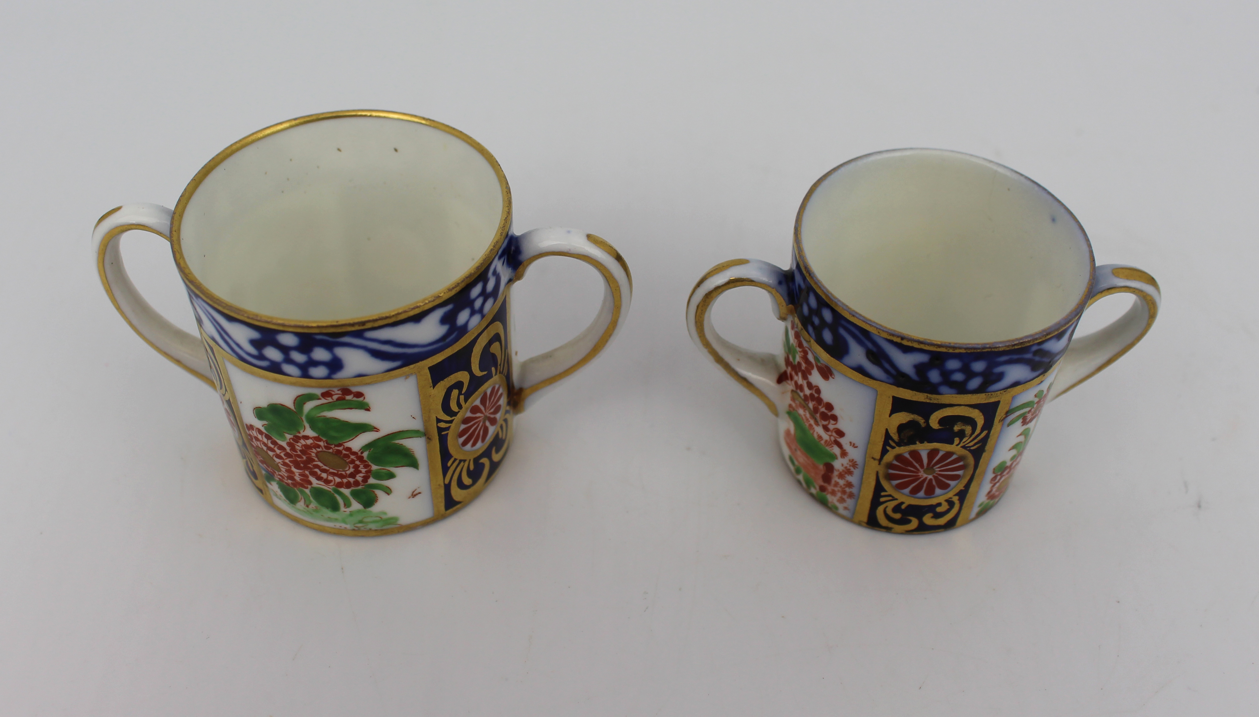 Pair of New Chelsea Staffs Miniature Two Handled Cups c.1920