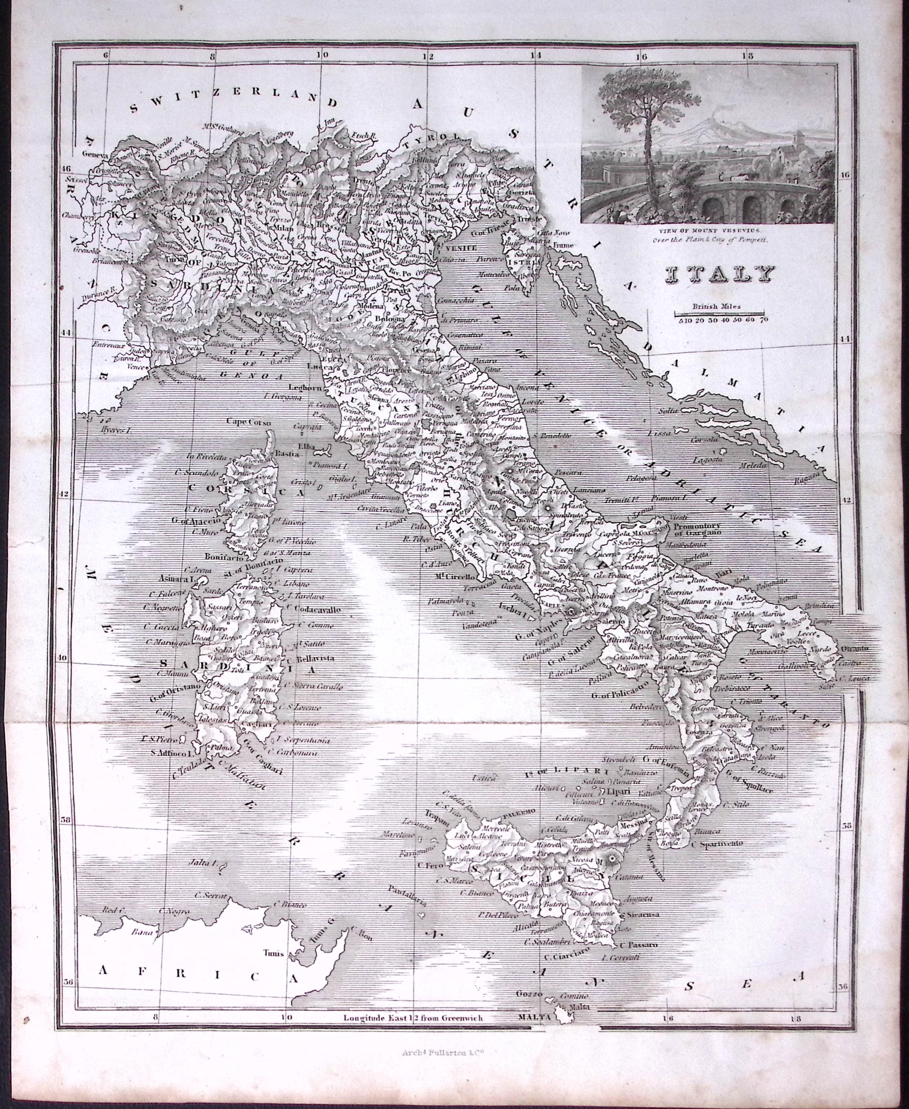 Italy & Sicily Detailed Antique 179-Year-Old Engraved Map-16-TR