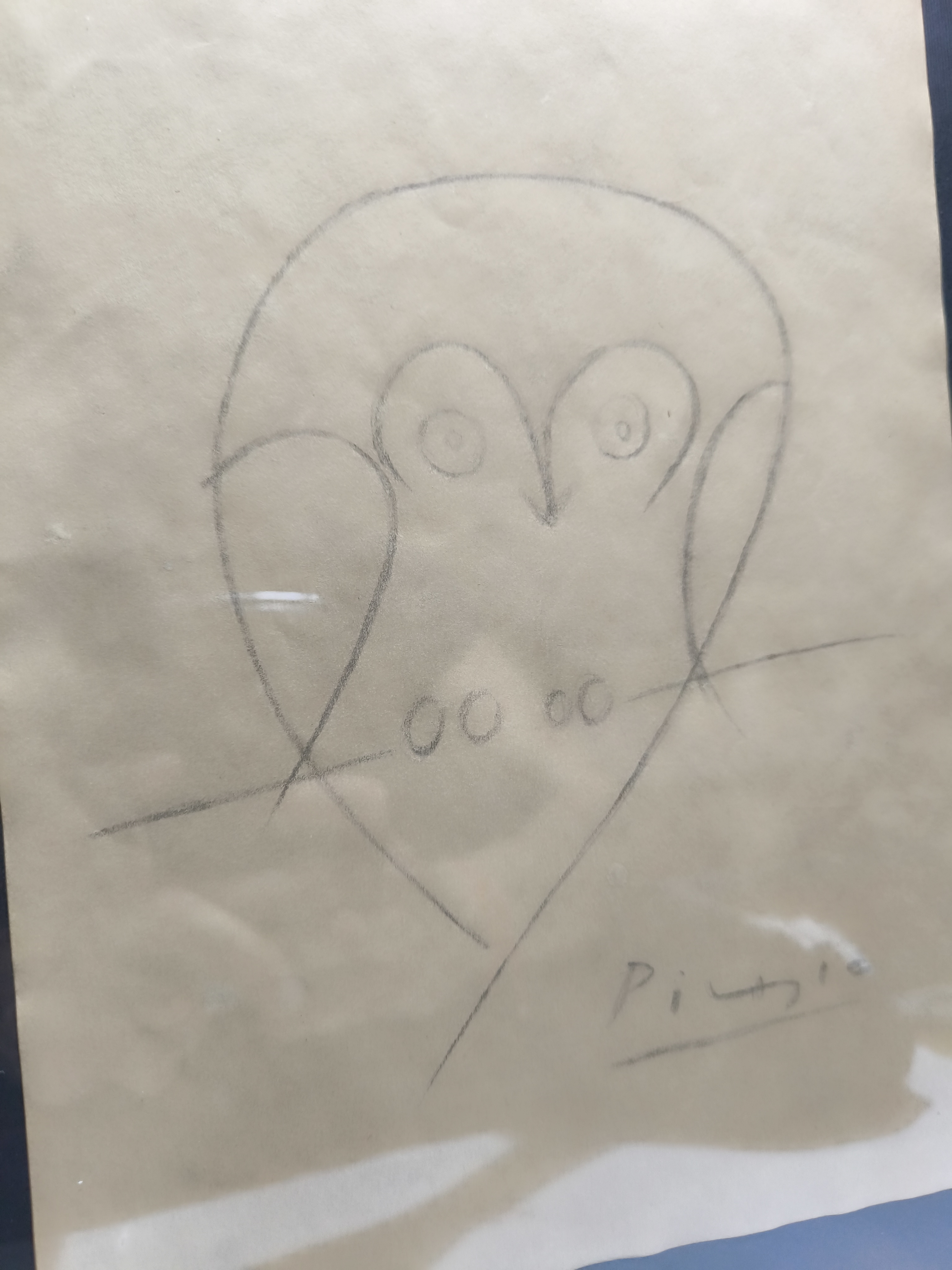 Vintage Pablo Picasso (attr) Pencil Drawing Owl Signed  Framed