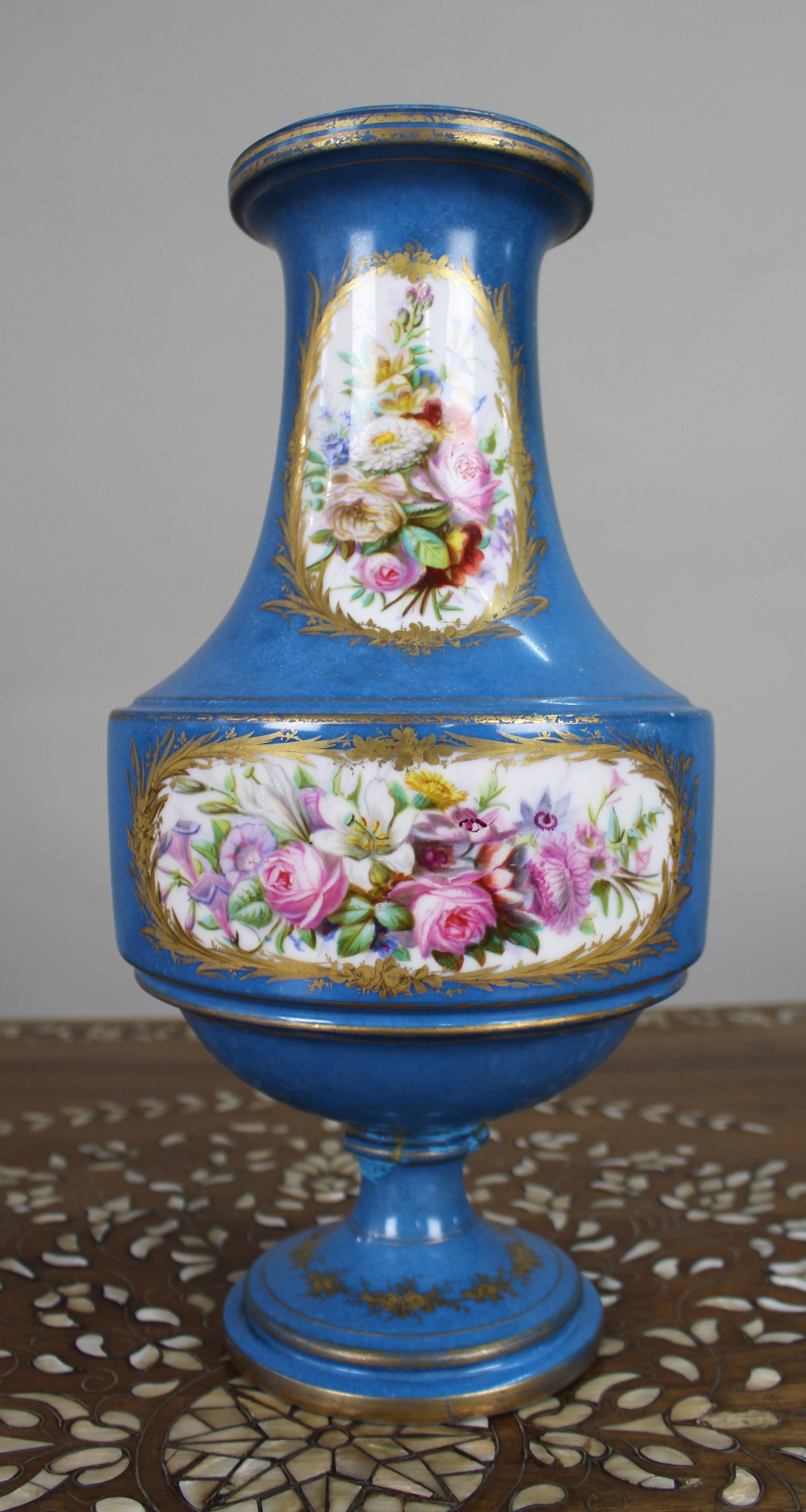 Large Late 19th Century Sèvres-Style Bleu Céleste Porcelain Vase