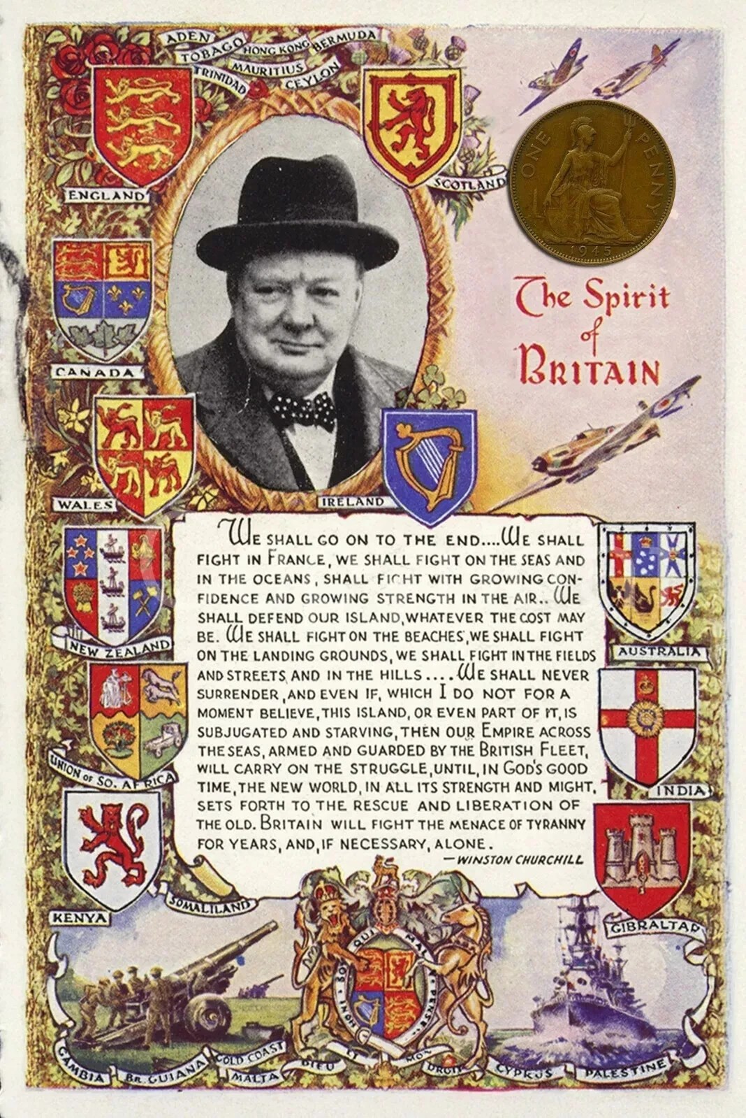 VE Day 80th Anniversary Winston Churchill Designed Metal Art Coin Display