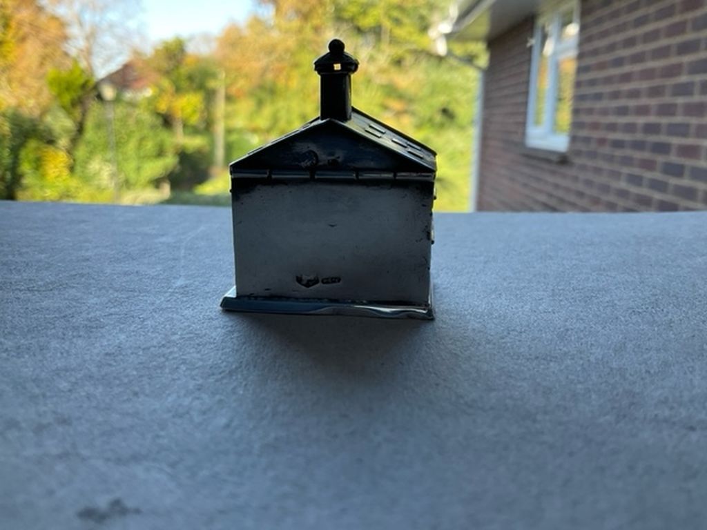 Rare Antique Dutch Silver Ski Chalet Miniature
