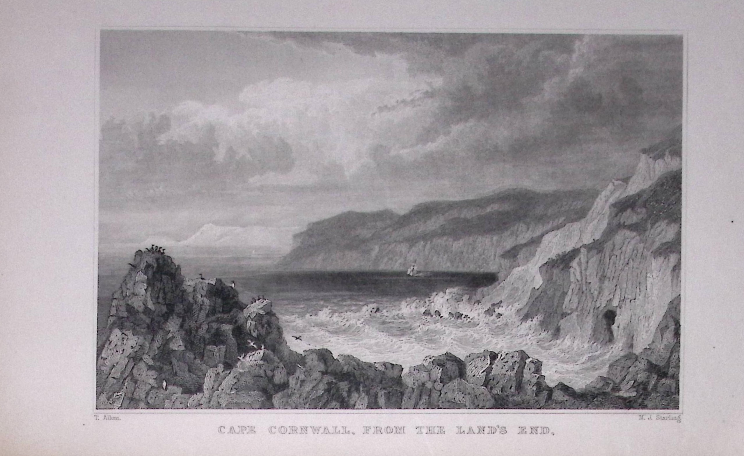 Cornwall Cape From Lands End Antique 193 Years-Old Steel-Engraving-40