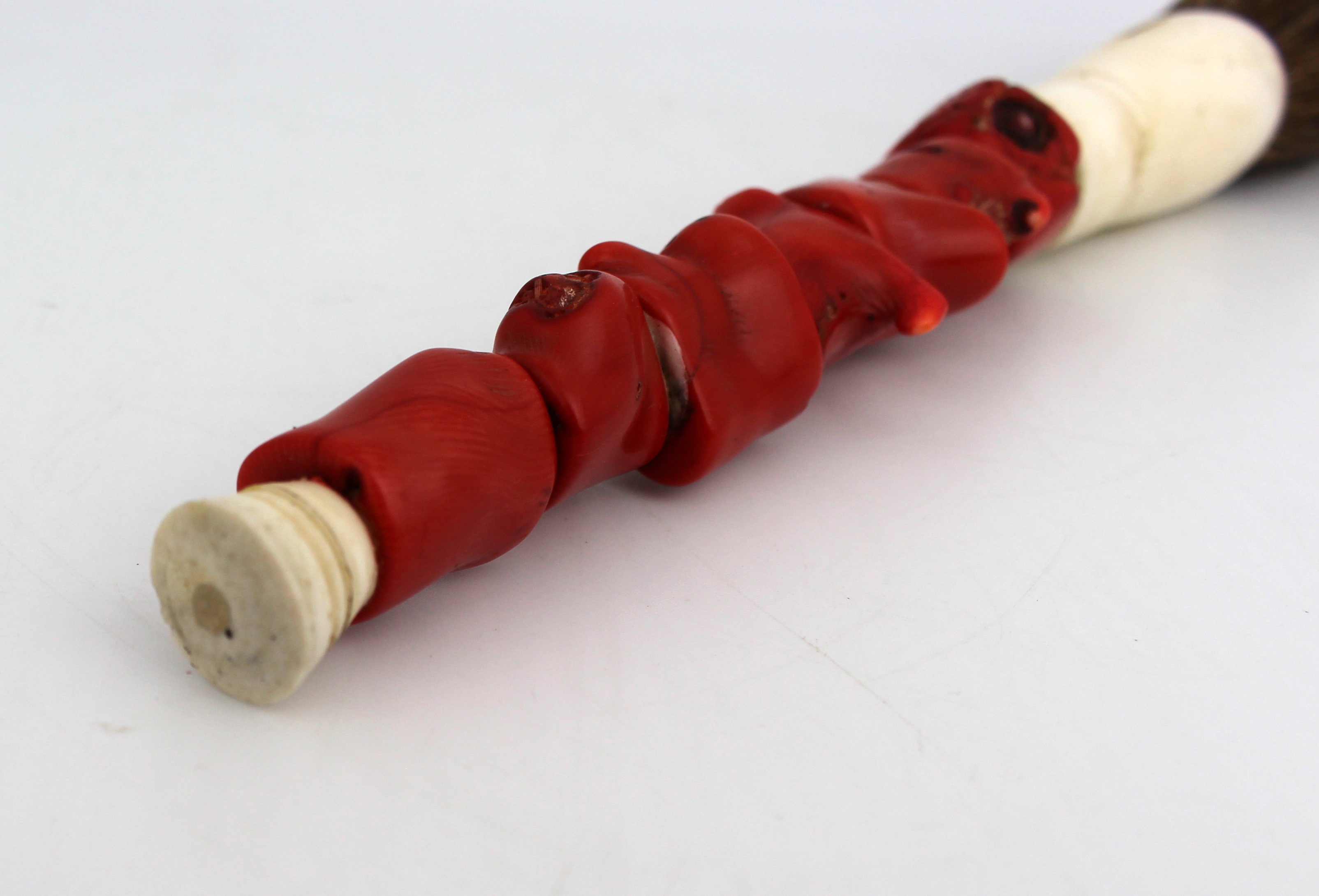 Chinese Coral Chunk & Bone Calligraphy Brush