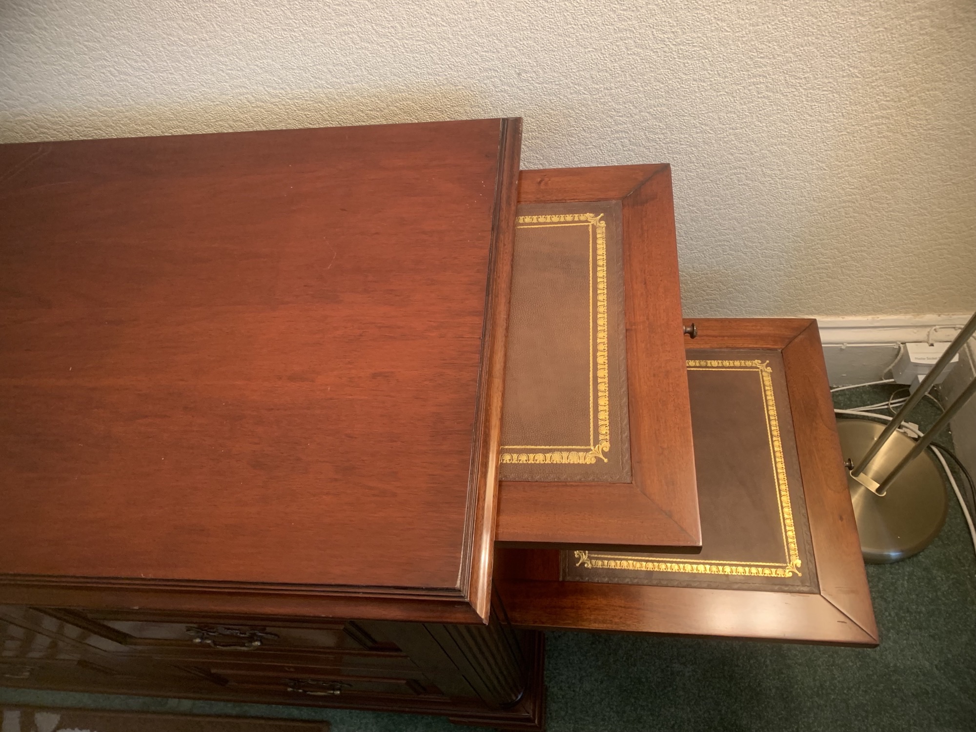 Italian Mahogany Filing Cabinet with Tooled Leather Slides