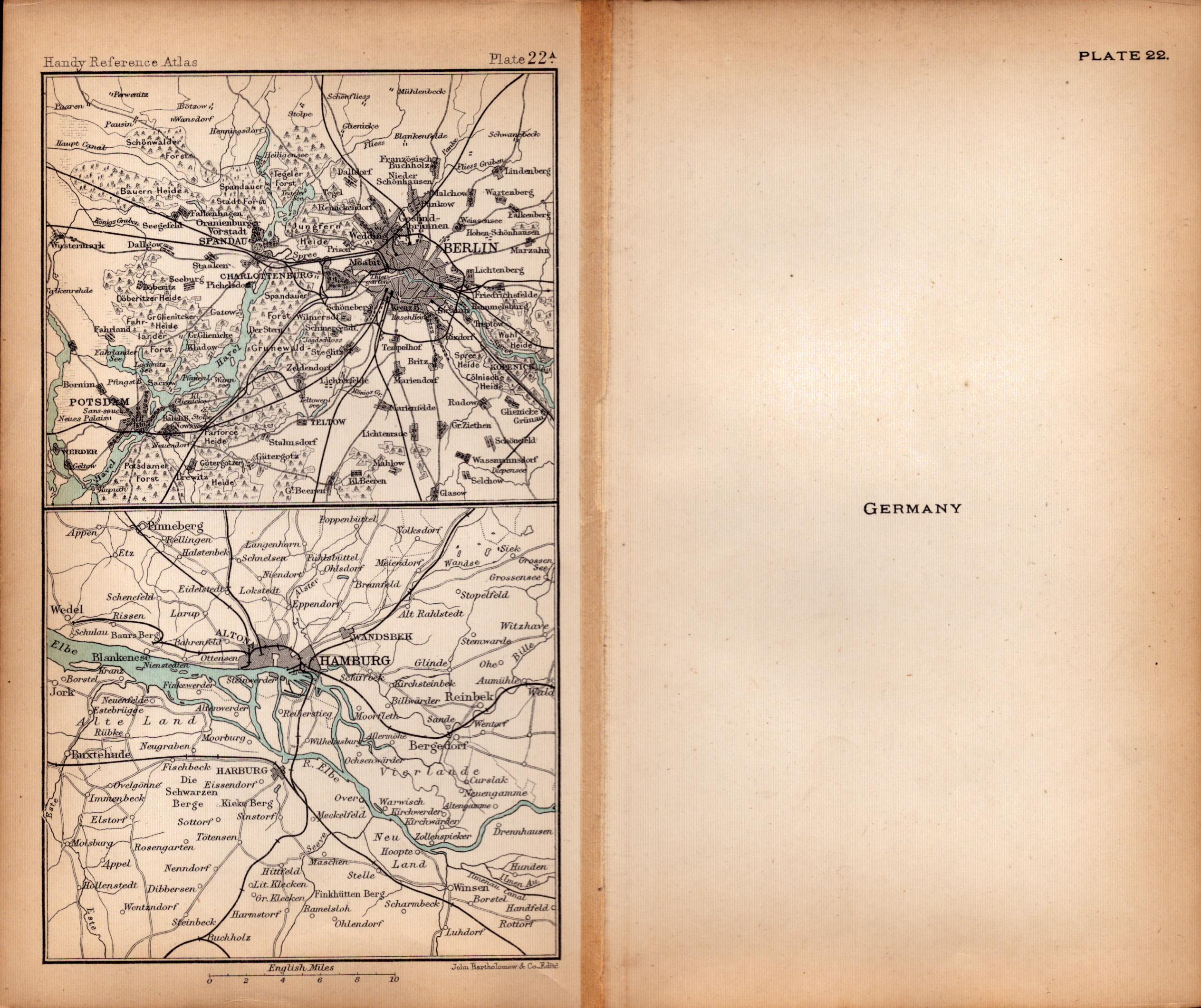 Central Germany  Double Sided Victorian Antique 1898 Map.