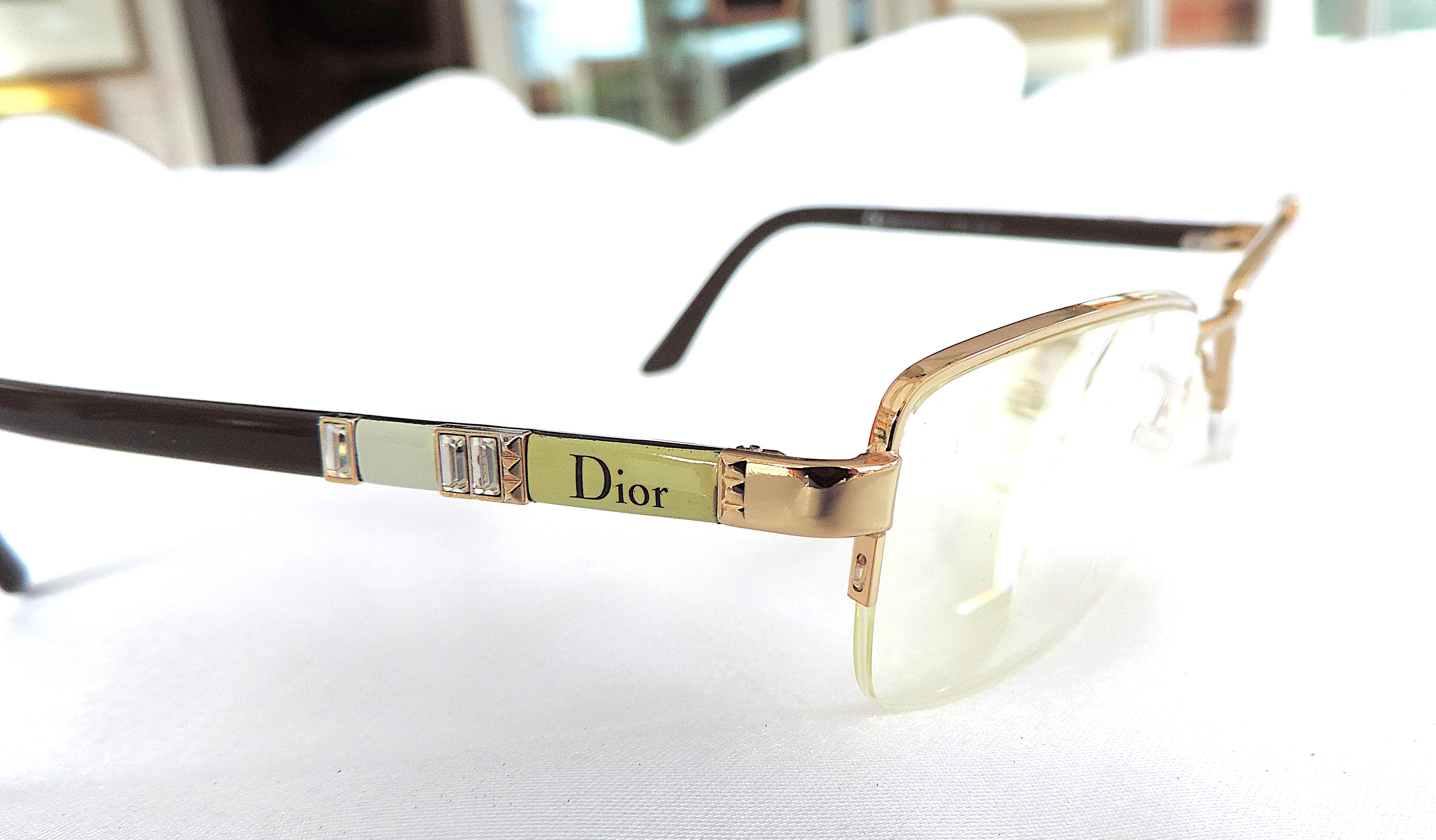 Christian Dior Prescription Glasses Frames  Gold With Crystal Accents Includes Case