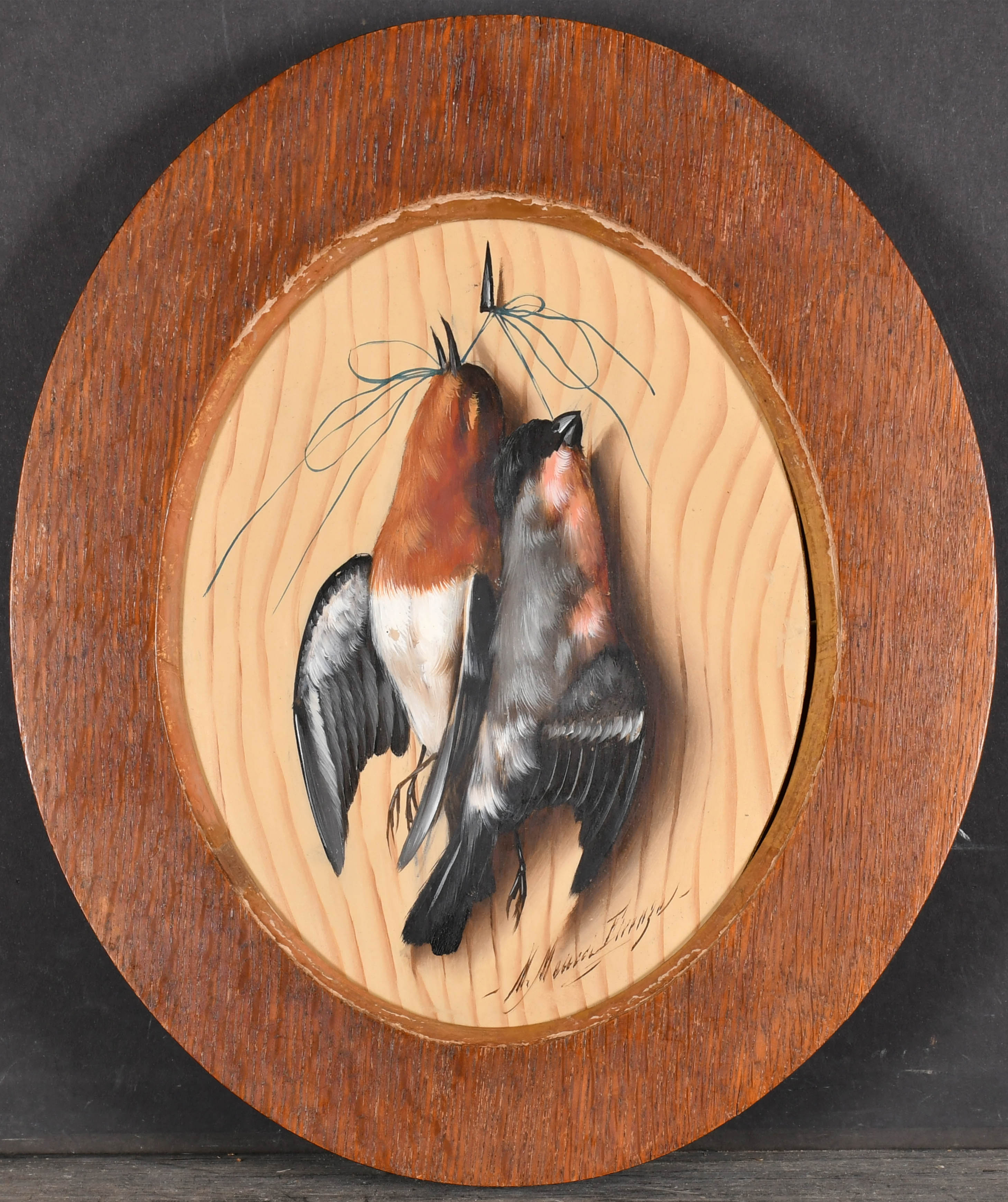 Trompe l'Oeil Still Life of Hanging Songbirds