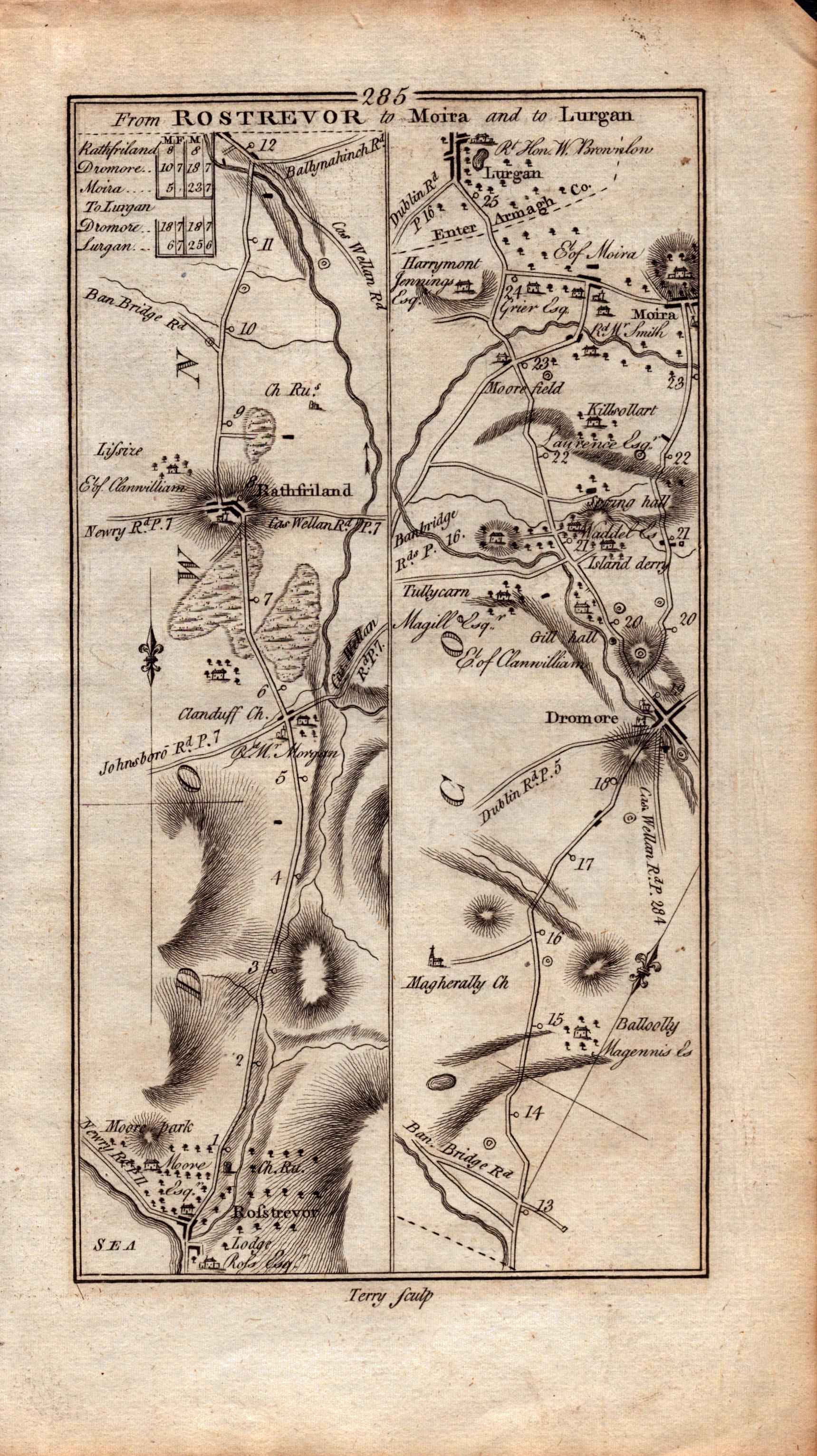 Ireland Rare Antique 1777 Road Map Rostrevor Lurgan Newry Armagh Down-286.