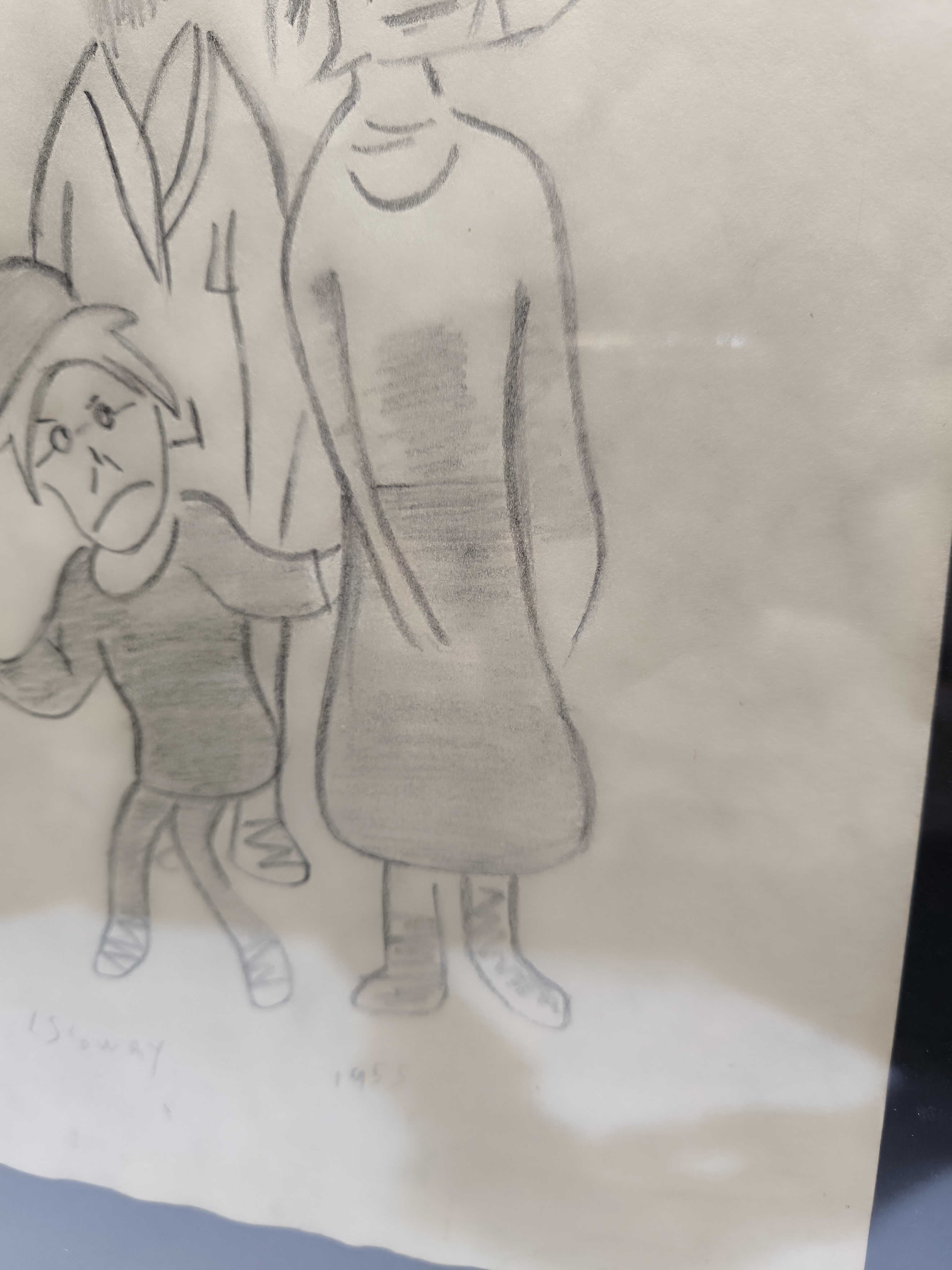 L. S. Lowry (attr) 1955 "A Family" Signed Pencil Drawing on Paper Framed