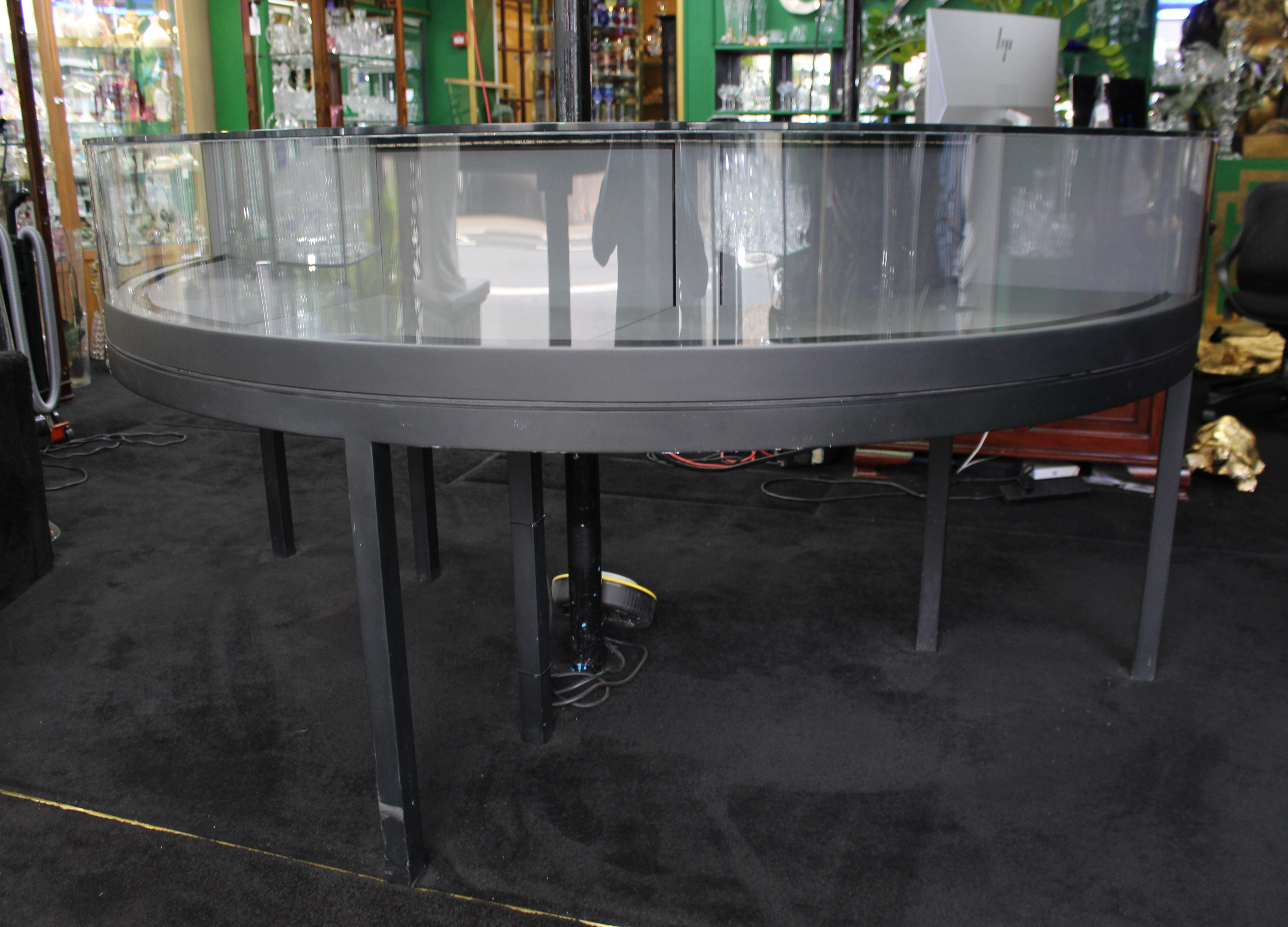 Georg Jensen Showroom Cabinet in Curved Glass and Ebonised Steel