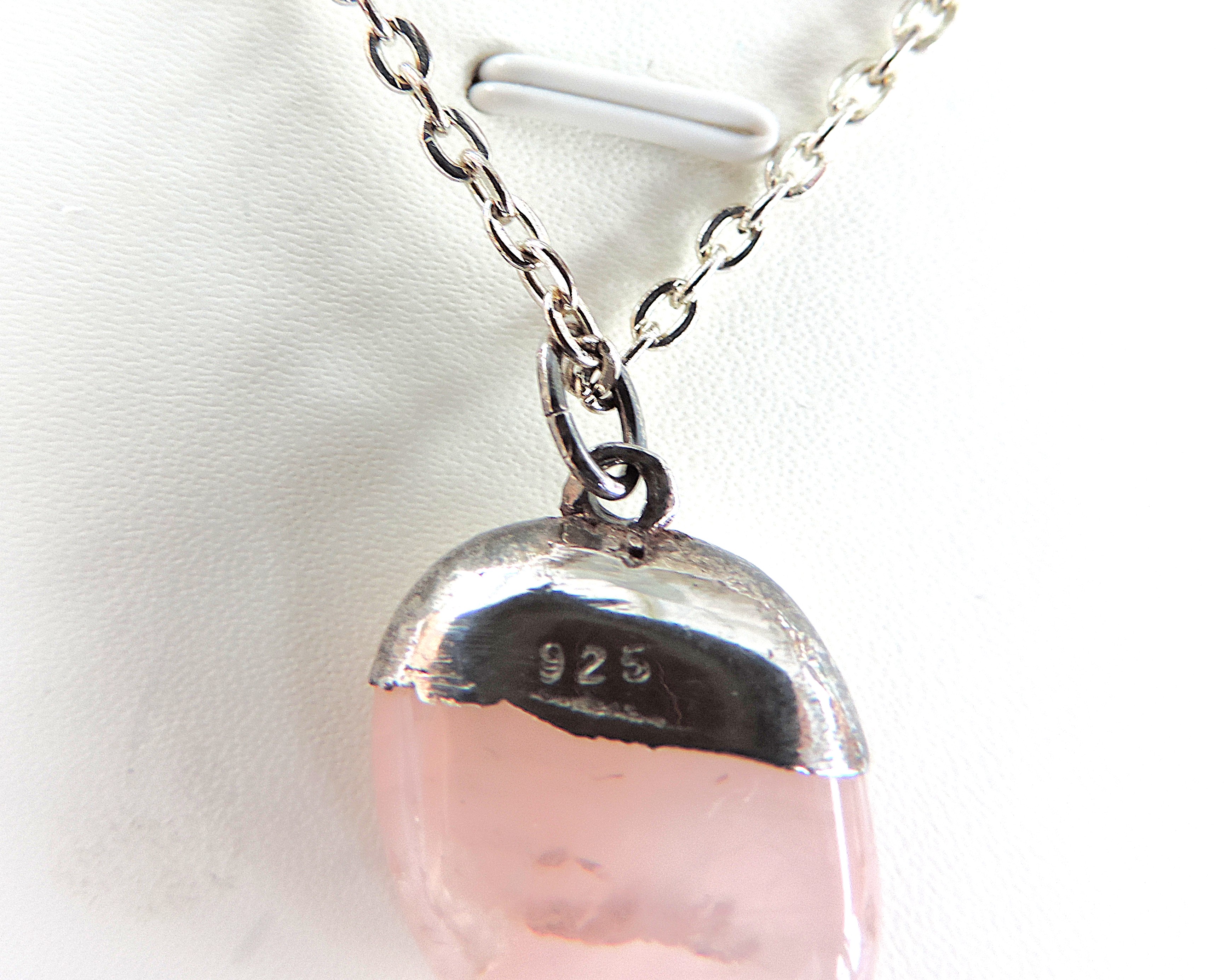 Artisan 925 Silver Organic Rose Quartz Necklace