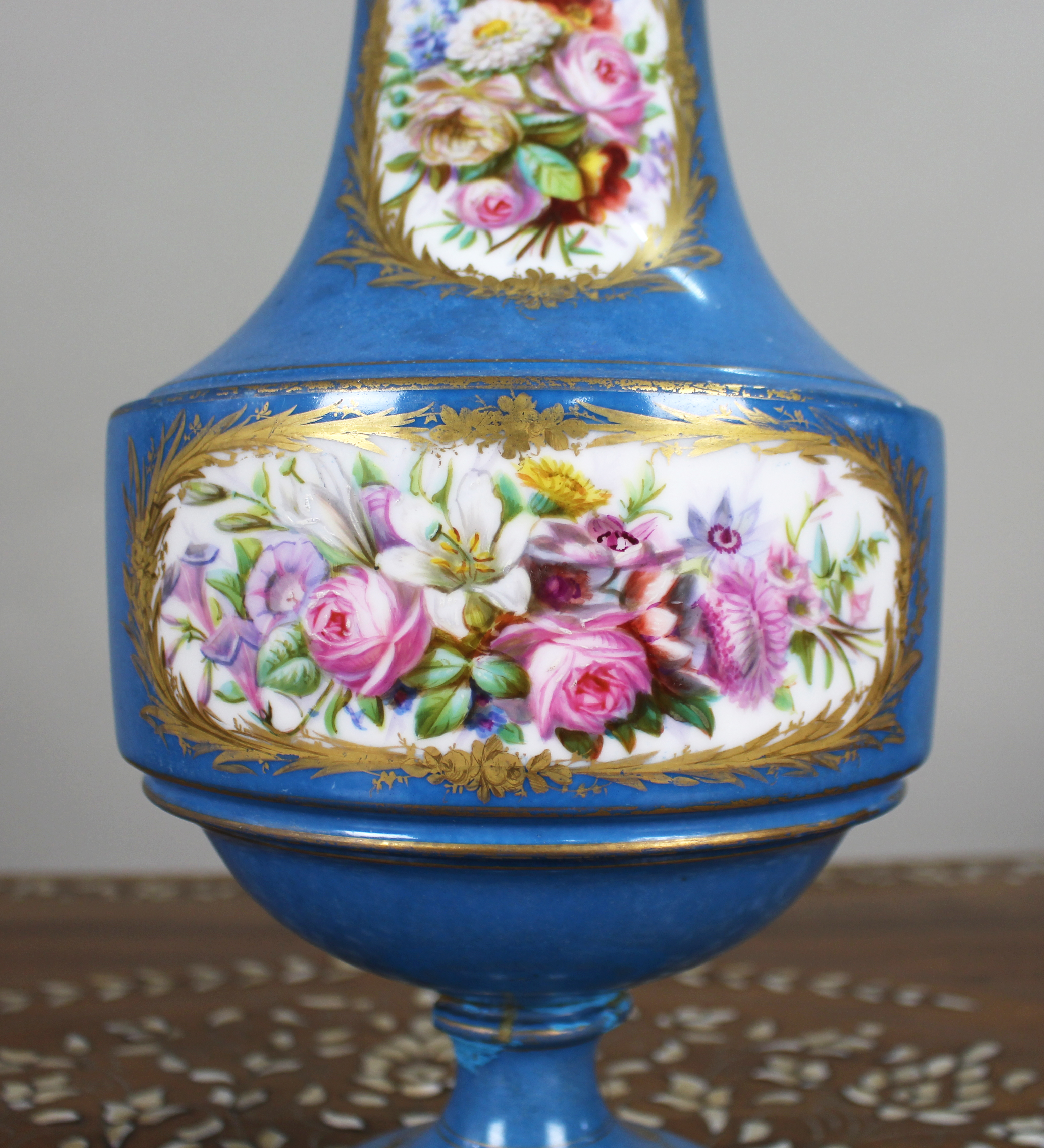 Large Late 19th Century Sèvres-Style Bleu Céleste Porcelain Vase