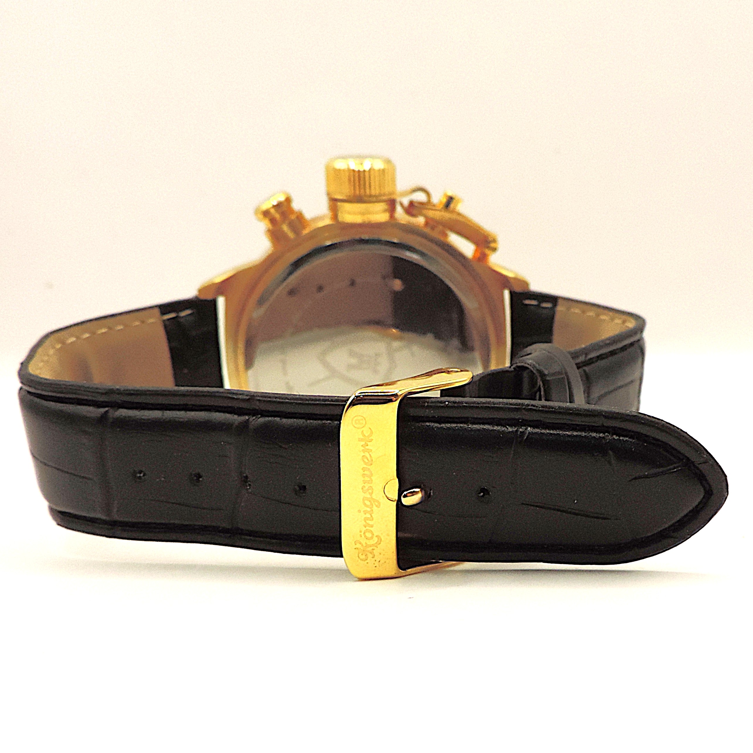Koniswerk Chronograph Tachymeter Quartz Watch Black Leather Strip