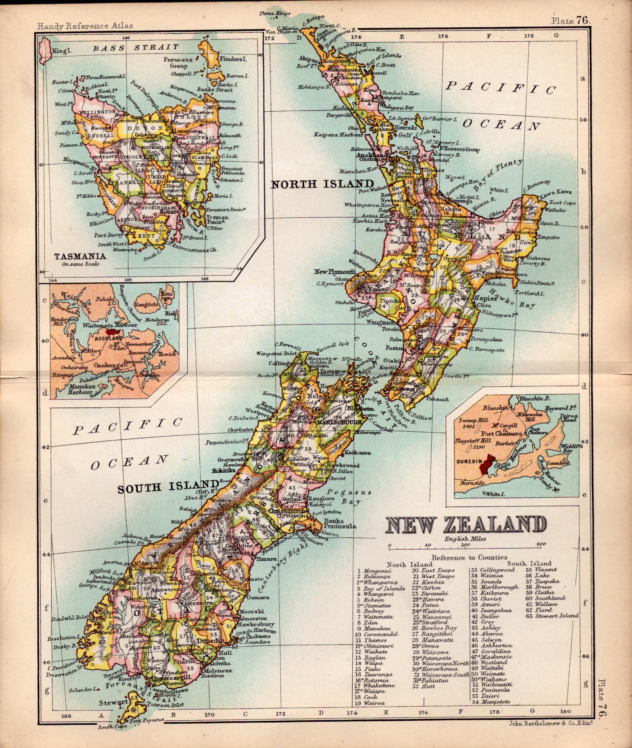 New Zealand Double Sided Victorian Antique Detailed 1898 Map.