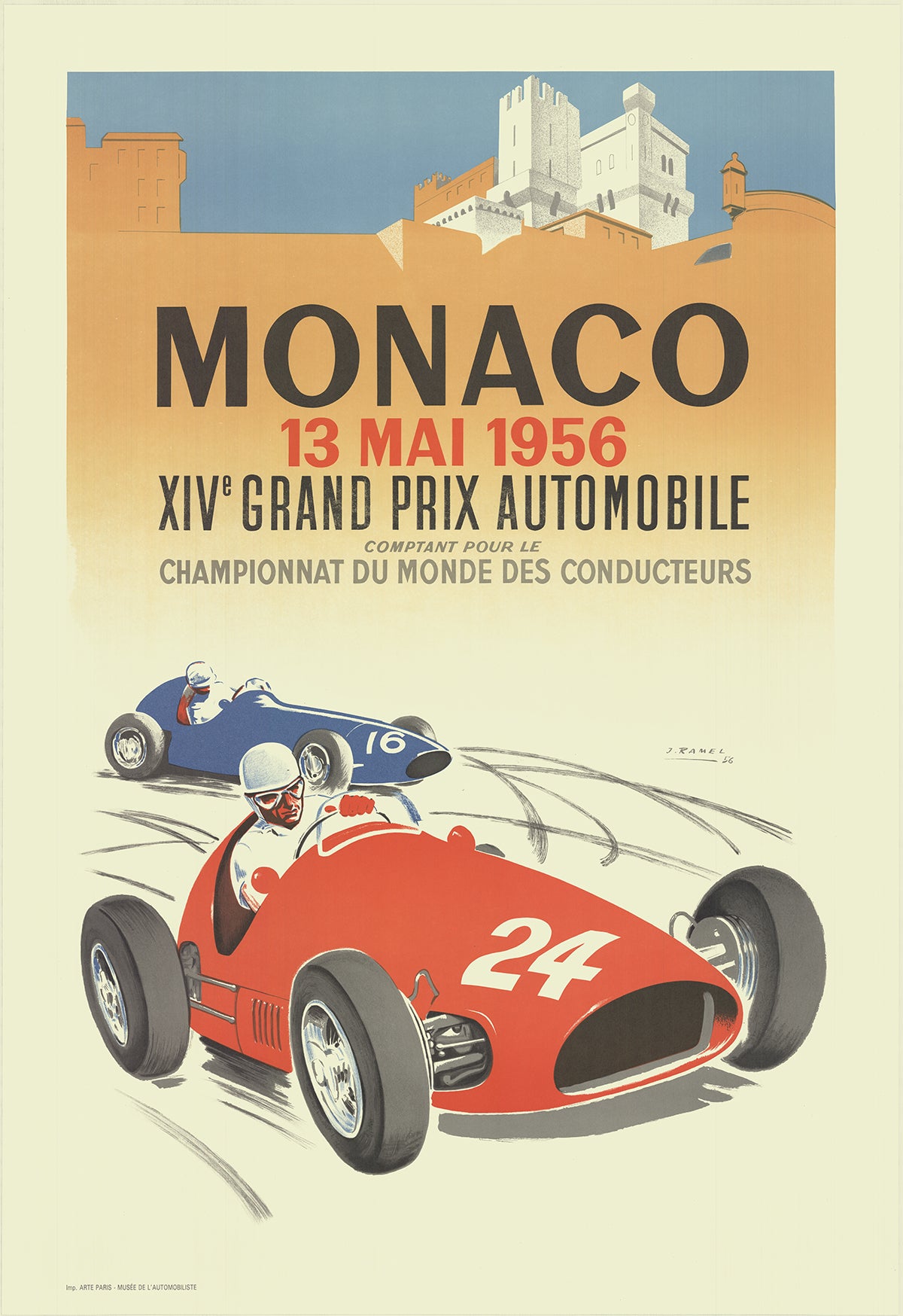 Vintage 1956 Monaco Grand Prix Poster. Limited Edition (500). 1987 Certificate of Provenance.