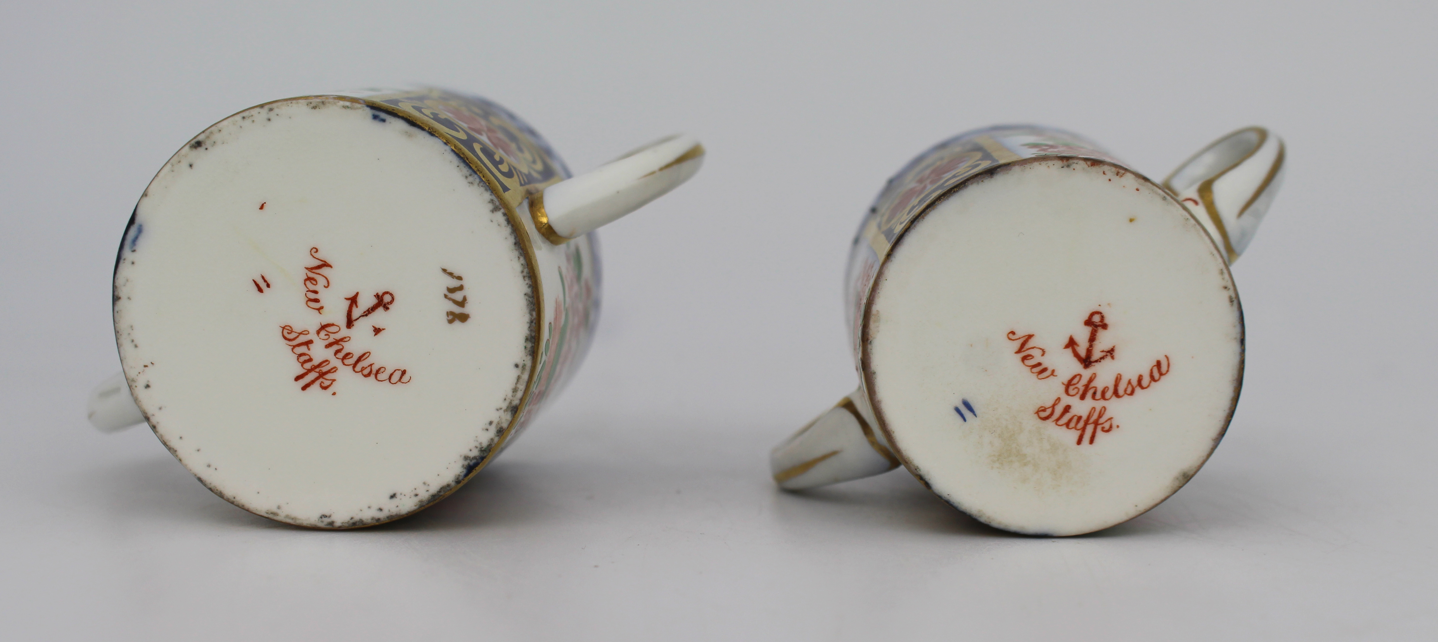Pair of New Chelsea Staffs Miniature Two Handled Cups c.1920