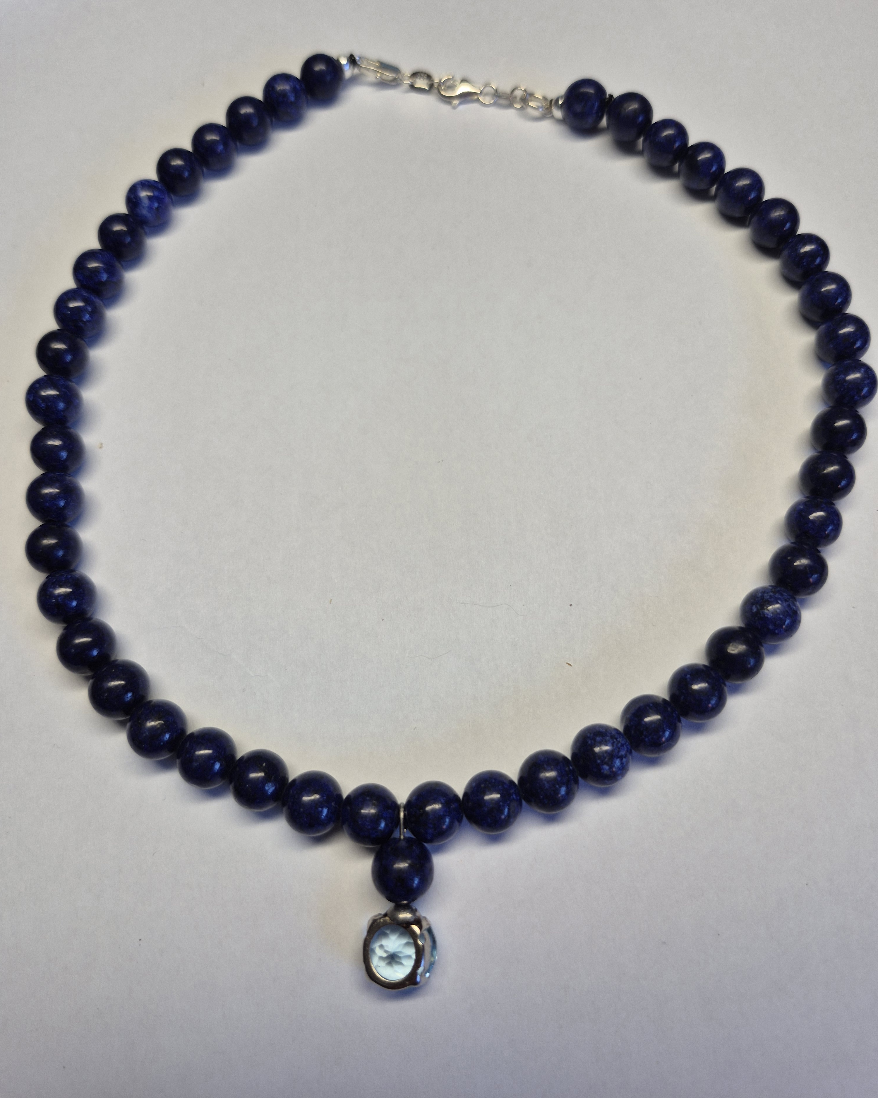 Natural Lapis Lazuli Necklace With 4.86 Ct Blue Topaz Pendant, 925 Sterling Silver Clasp, 39 cm
