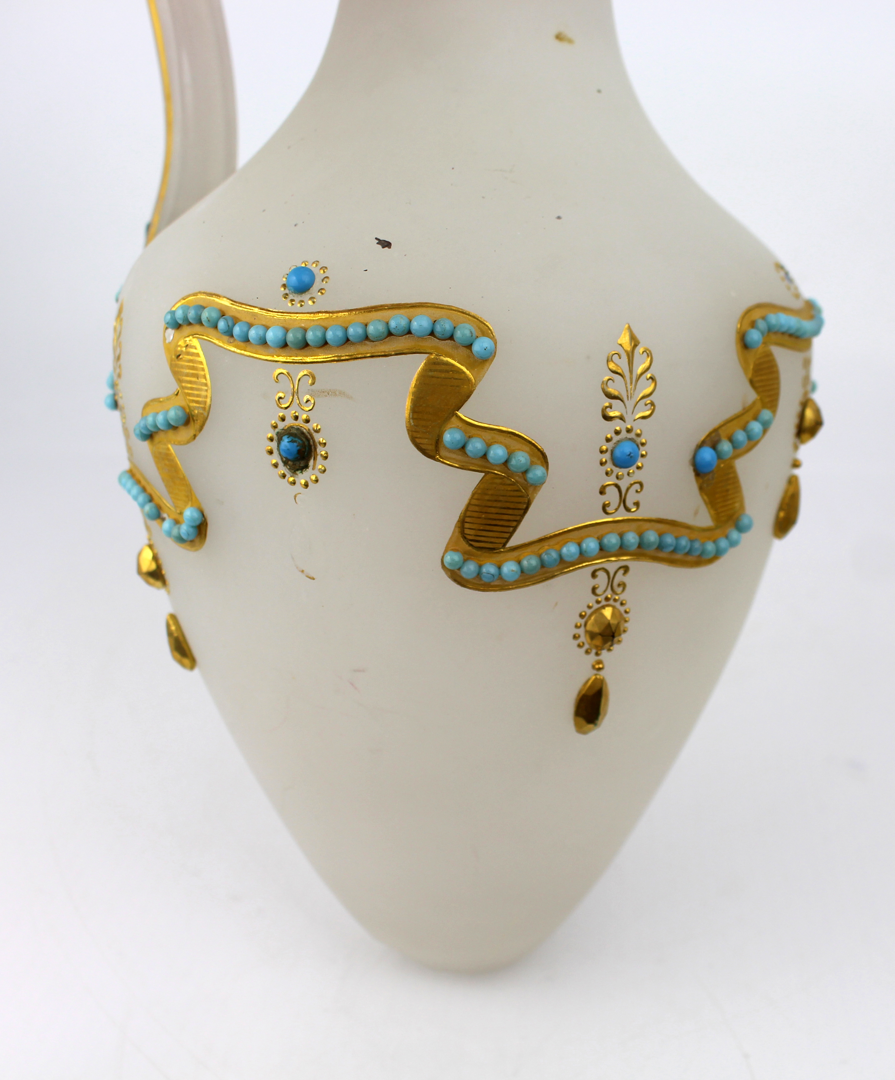 Antique French Bejewelled Turquoise Opaline Ewer A/F