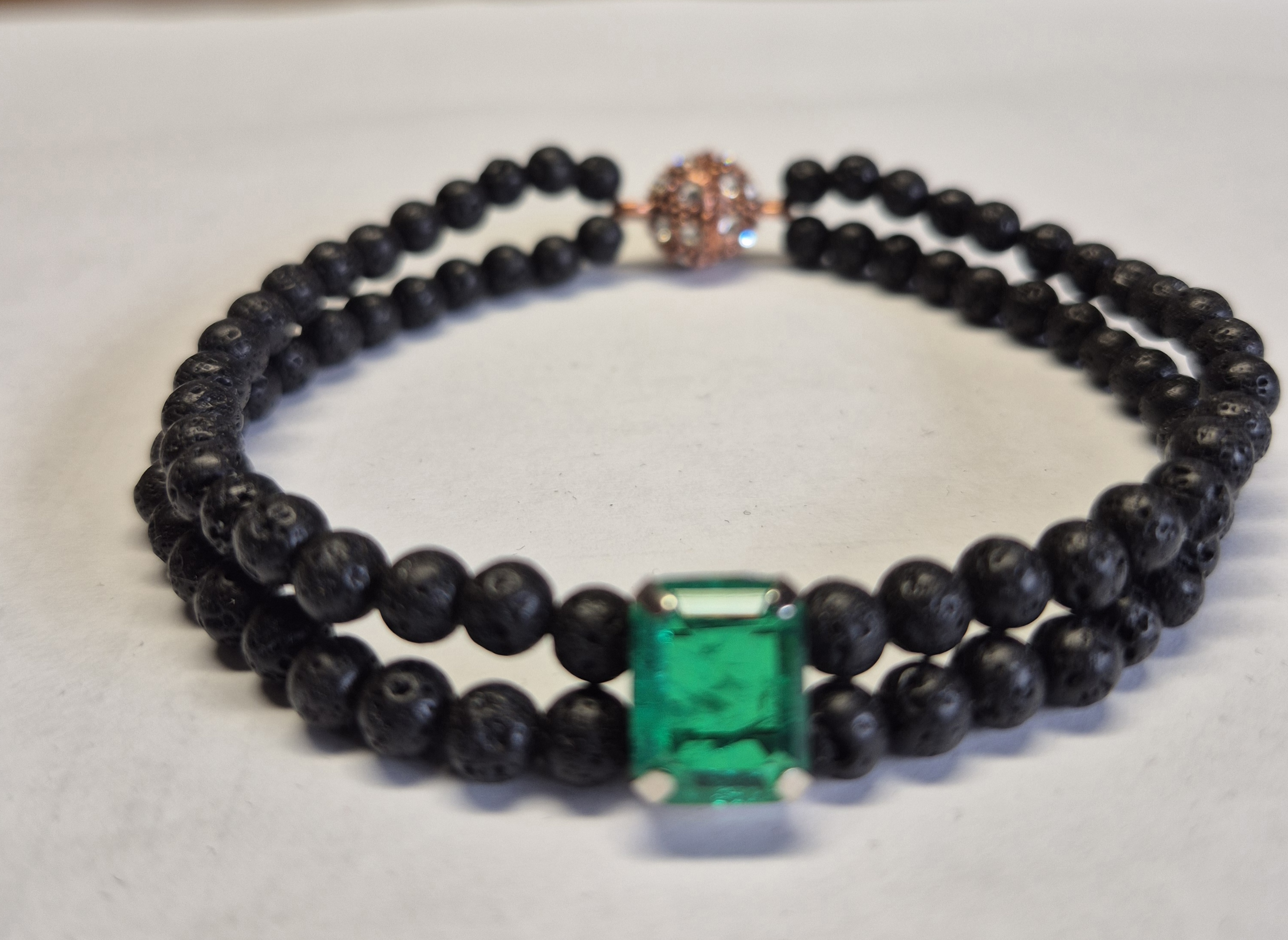 Emerald Doublet & Black Lava Stone Bracelet With Magnetic Clasp – 19 cm
