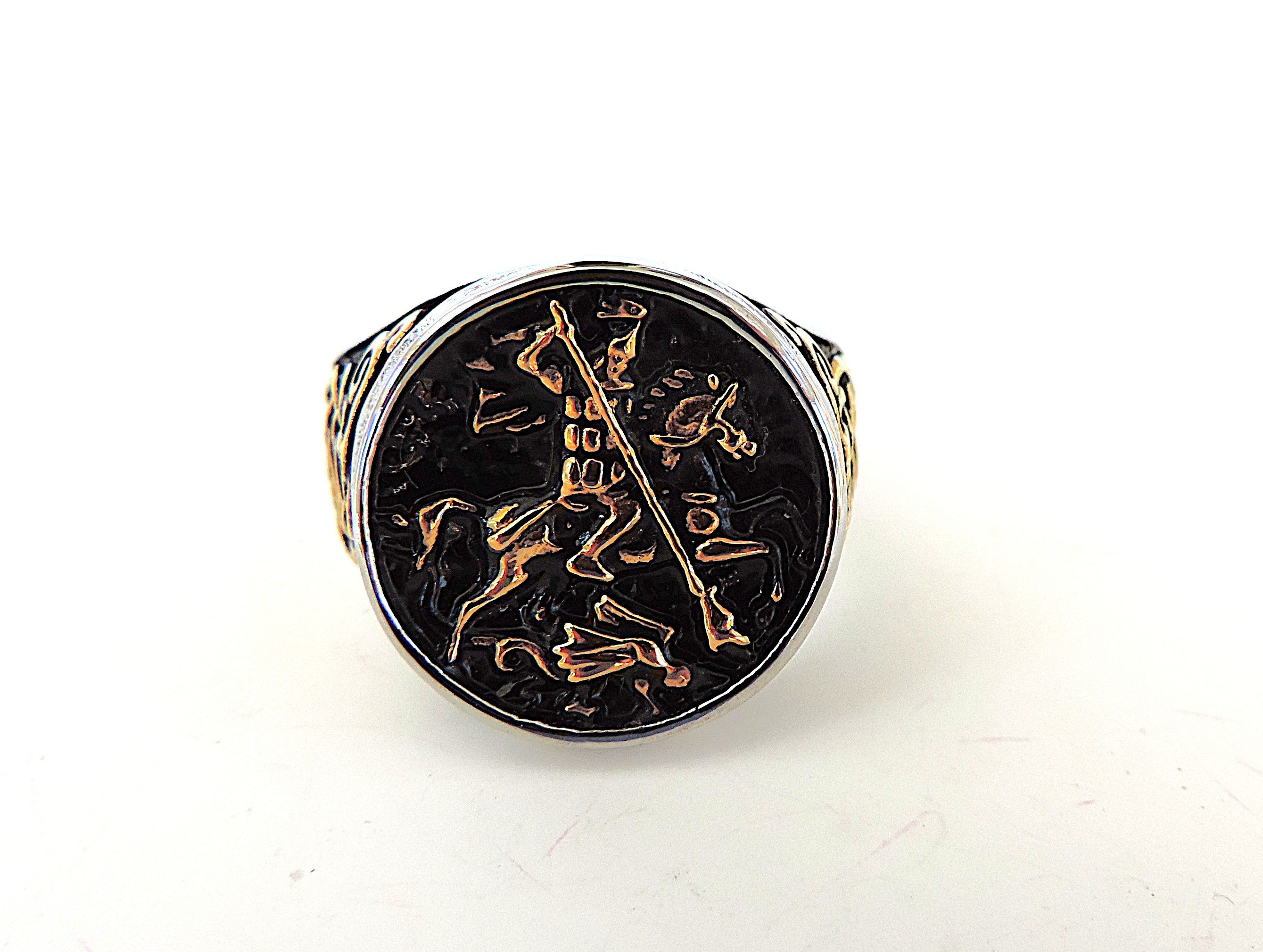 Aethon Titanium Stainless Steel Gold Plated Saint George Ring 'New'