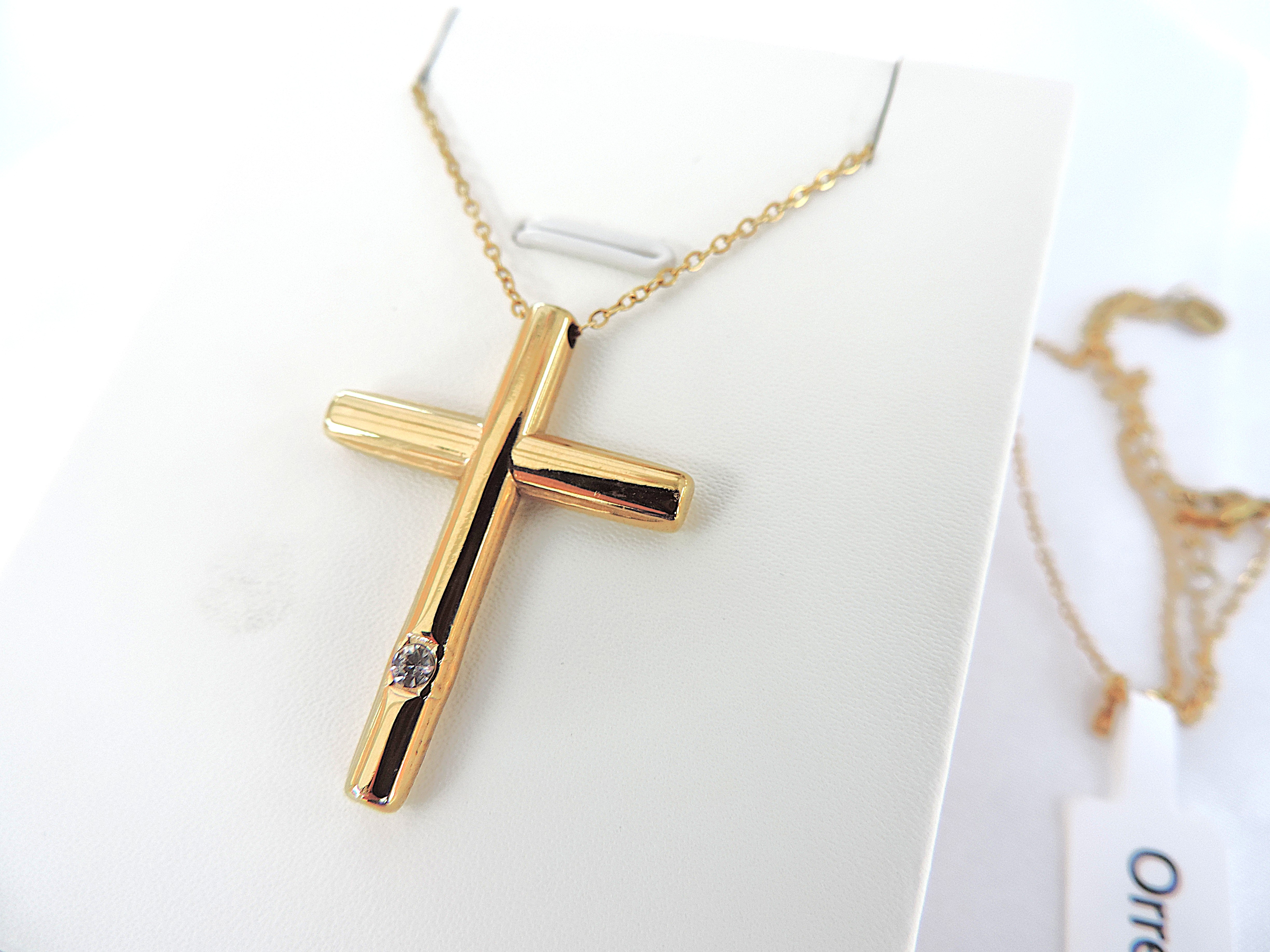 Orrevé Gold Plated CZ Gemstone Cross Pendant Necklace