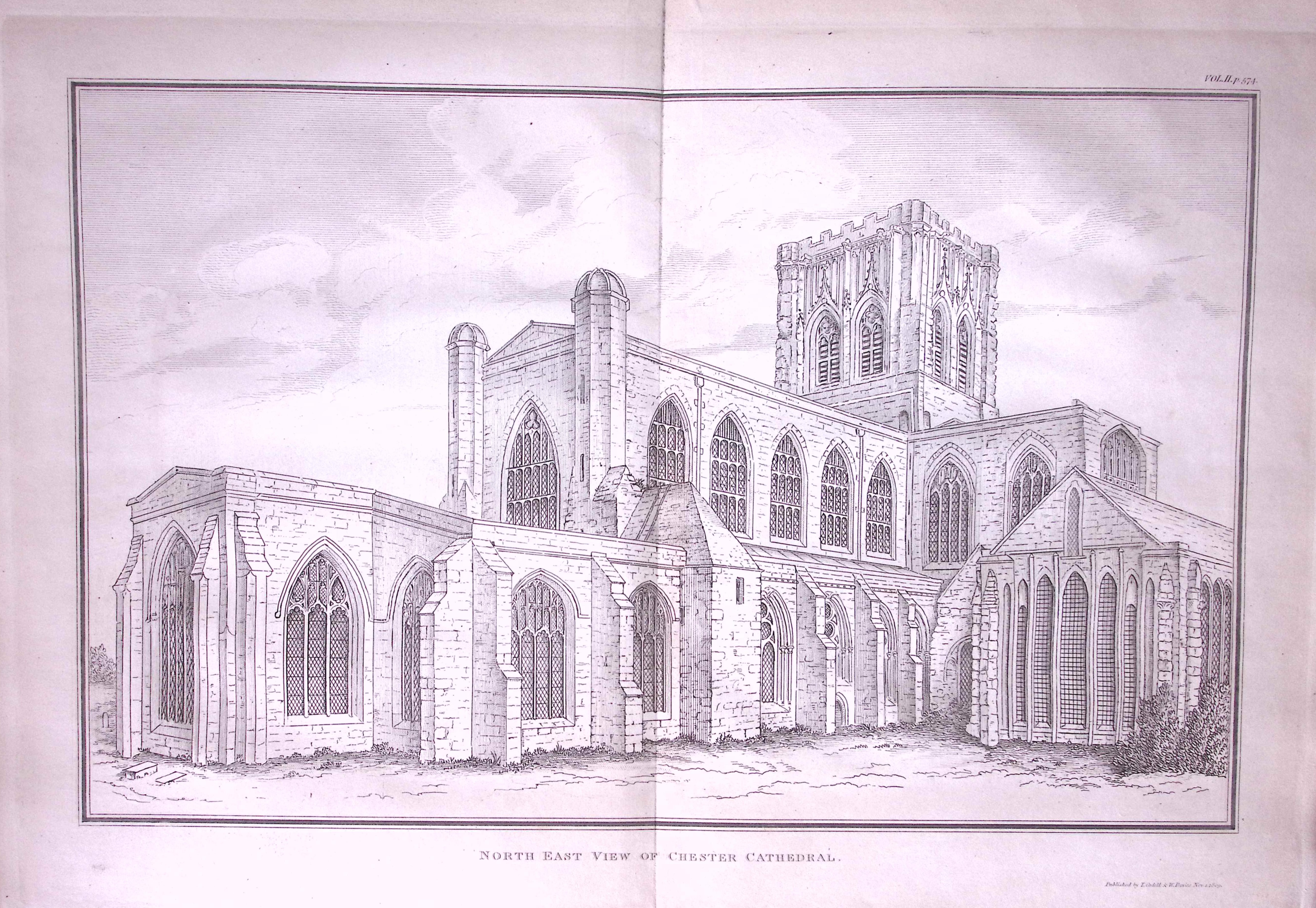 View of Chester Cathedral Antique 216-Year-Old Large Copperplate-23-TR