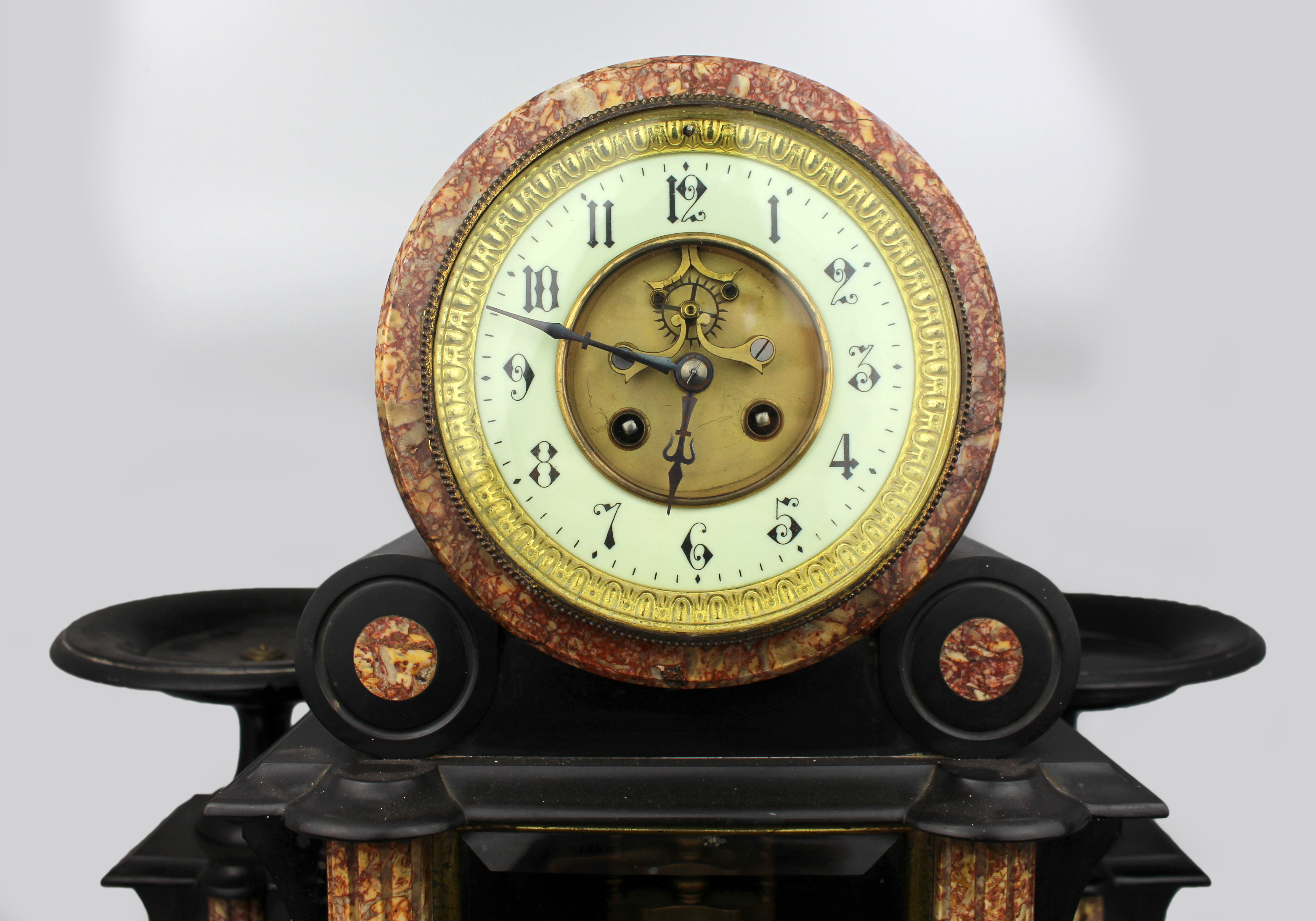 Mid-19th Century French Japy Frères Black Marble Clock Garniture Set