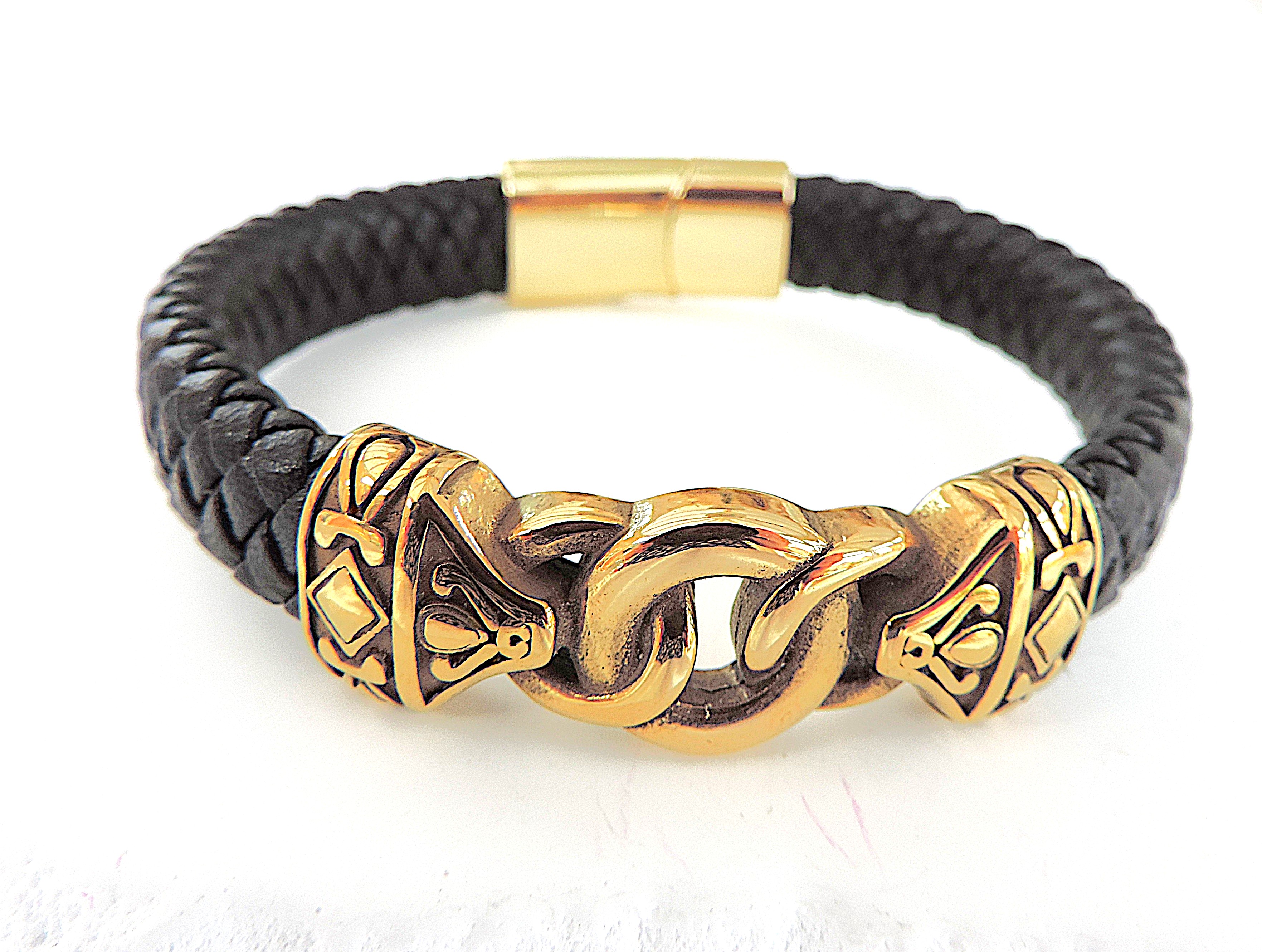 Aethon Black Leather Norse Bracelet