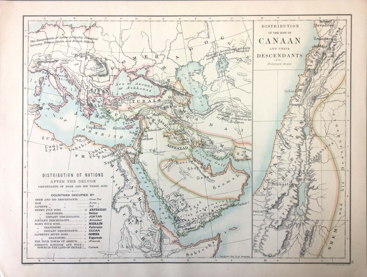 Antique Palestine  Religious Map of Holy Land As Allotted By Joshua.