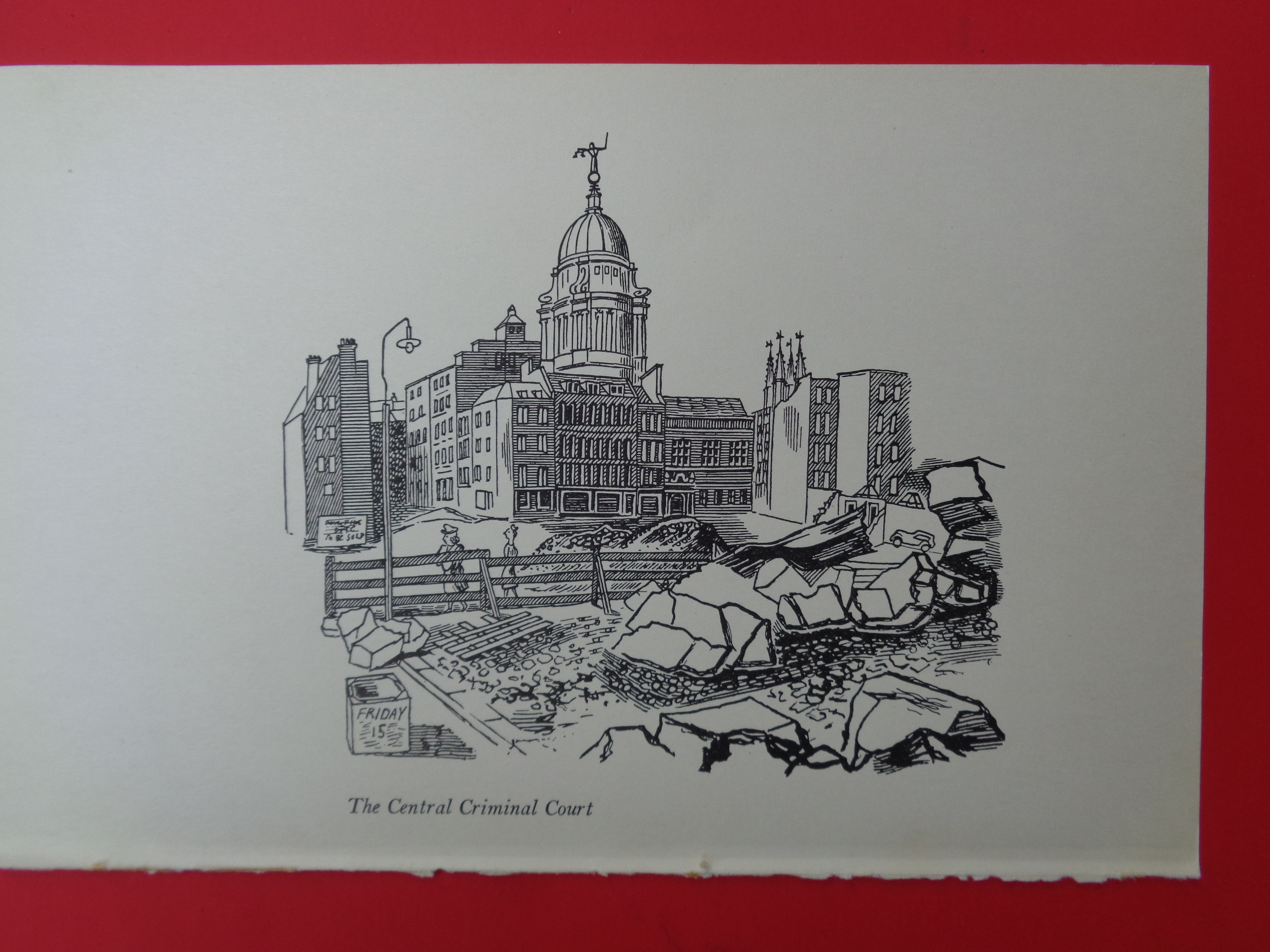 Edward Bawden CBE RA Original Vintage Historic Lithograph of London Old Bailey Court