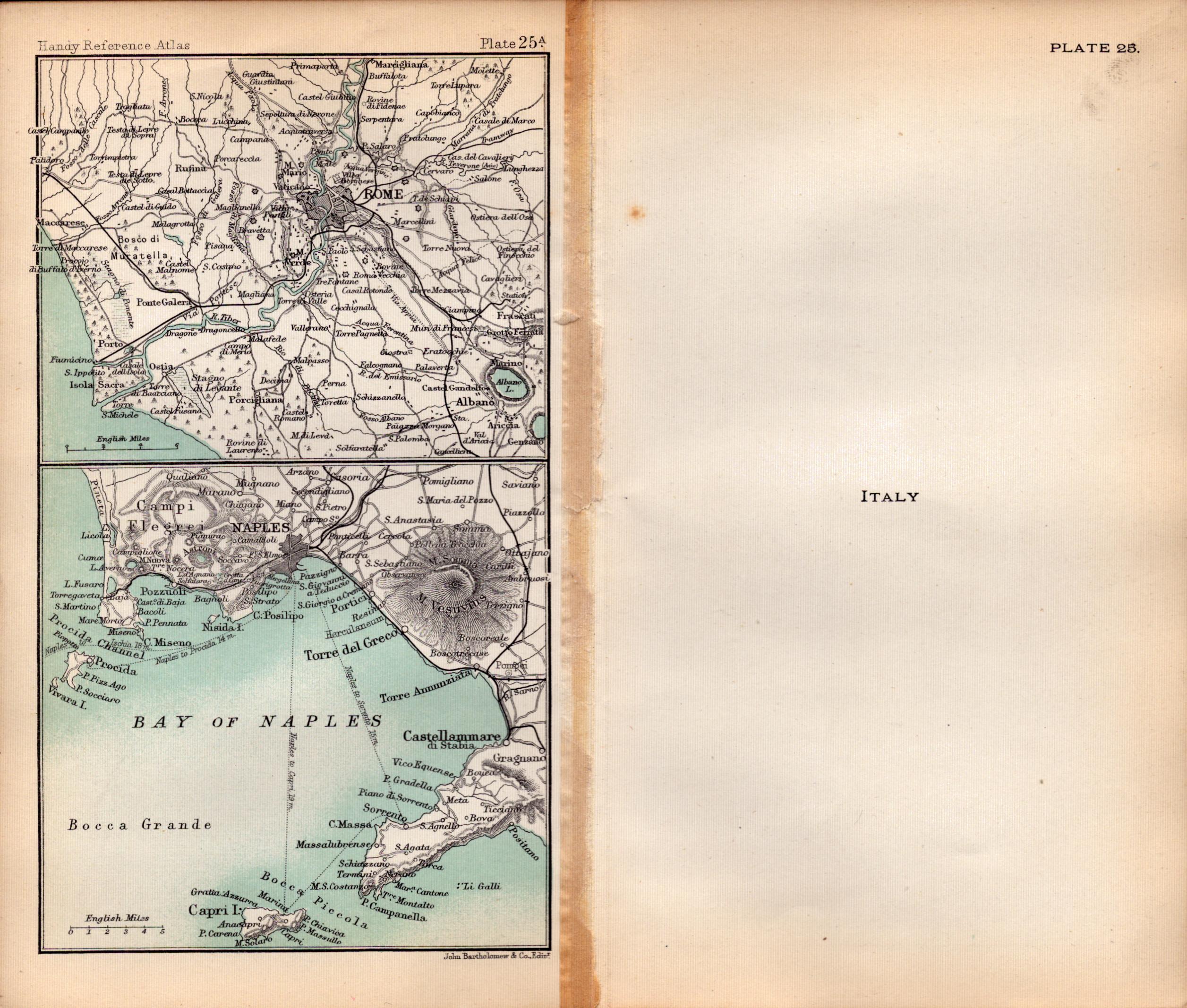 Italy Rome Naples Sicily Double Sided Victorian Antique 1898 Map.