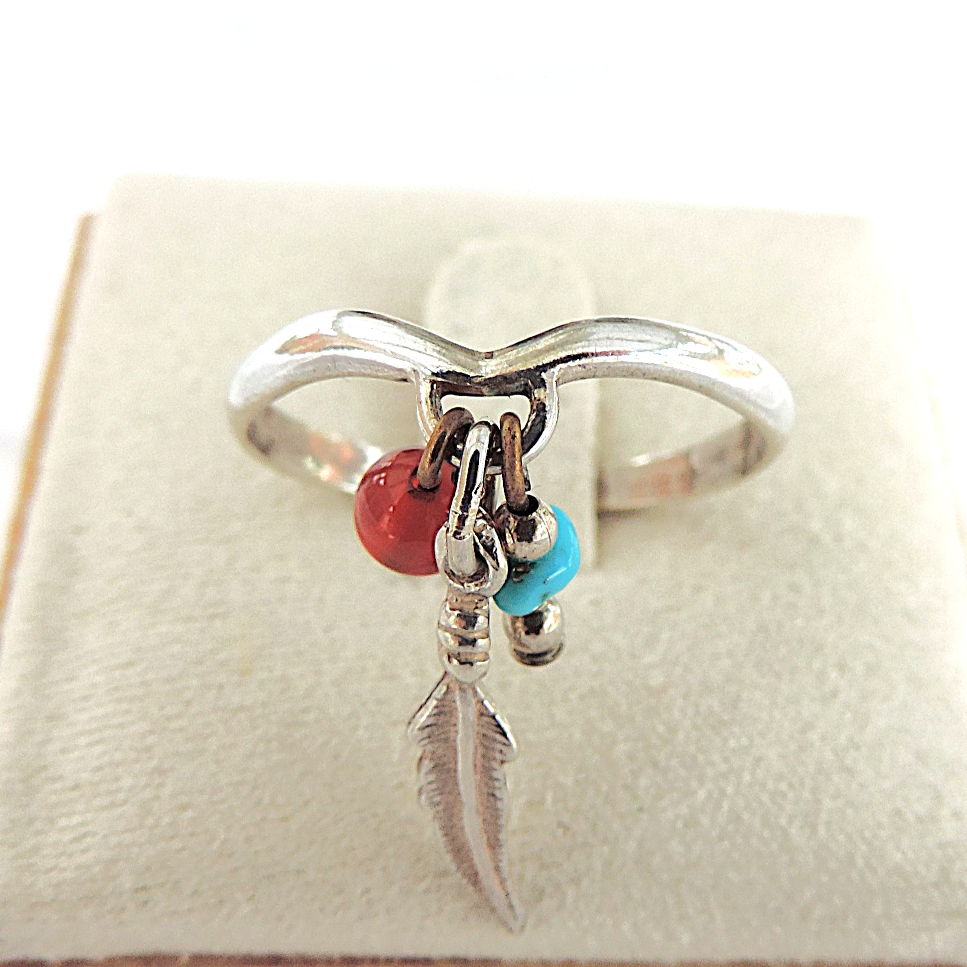 Vintage 925 Silver Navajo Wishbone Feather Ring