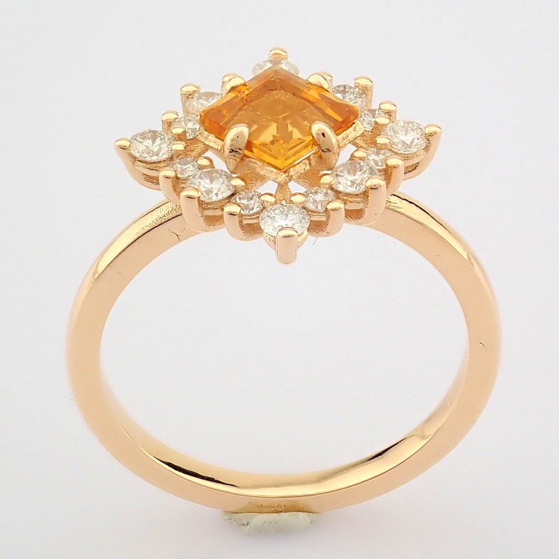 Certificated 14K Rose/Pink Gold Diamond & Citrin Ring (Total 0.97 ct Stone)