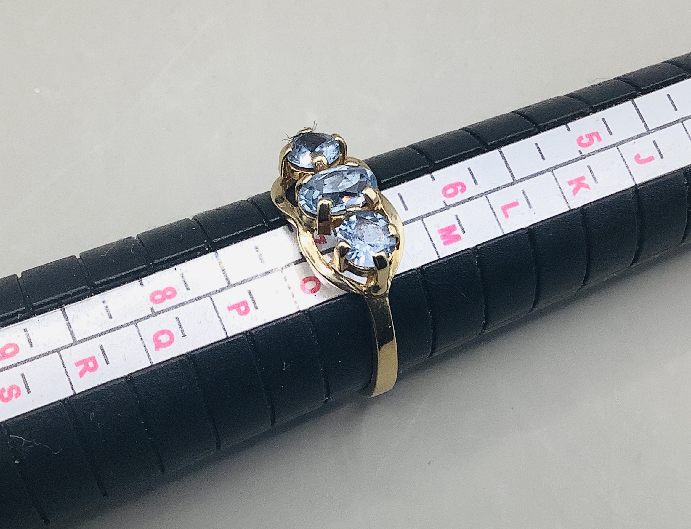 Vintage 9ct Gold Aquamarine 3 Stone Trilogy Ring UK N US 7 EU 54 W2g