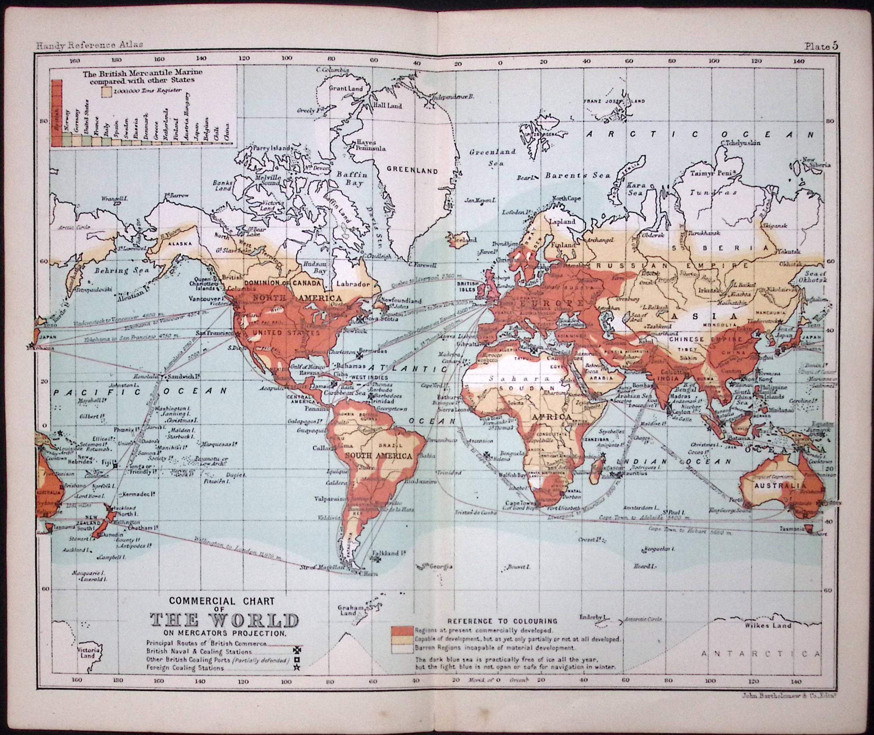 Commercial Chart Of The World Double Sided Victorian Antique 1898 Map.