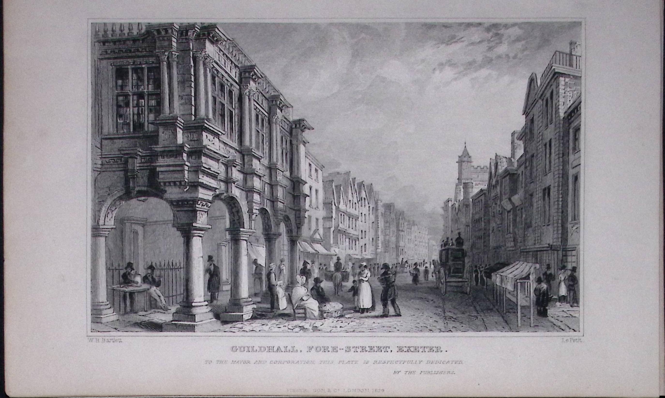 Guildhall Fore Street Exeter Antique 193 Years-Old Steel-Engraving-37