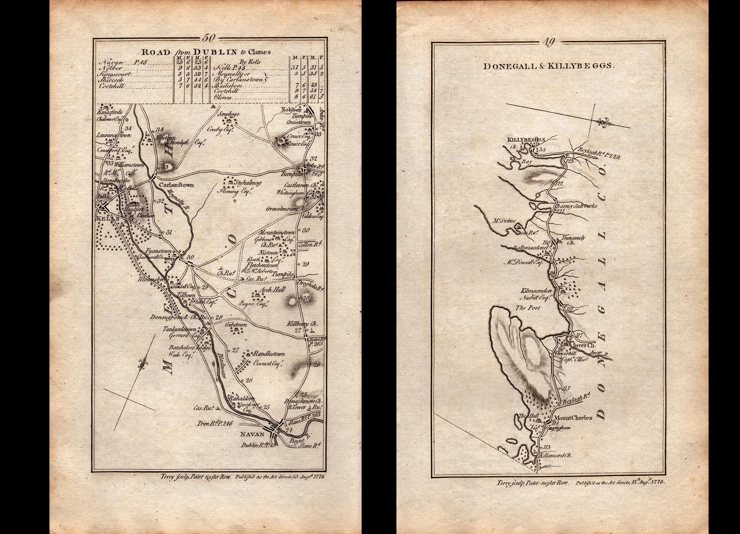 Ireland Rare Antique King George III  1777 Map Donegal Killybegs Mountcharles.