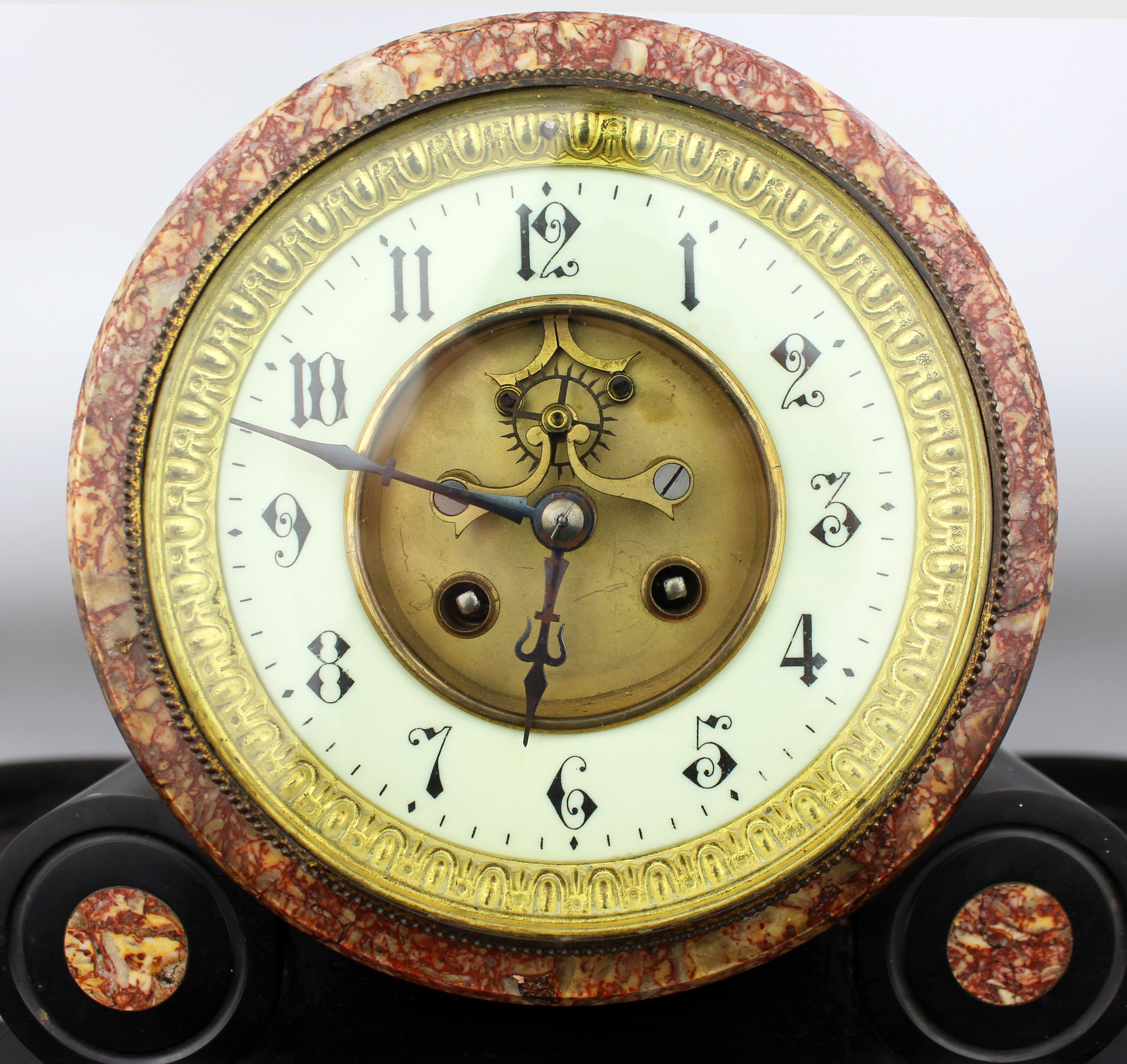 Mid-19th Century French Japy Frères Black Marble Clock Garniture Set