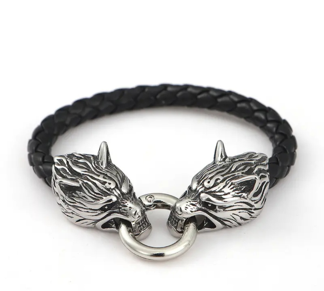 NEW! Viking Wolf Head Leather Rope Bracelet